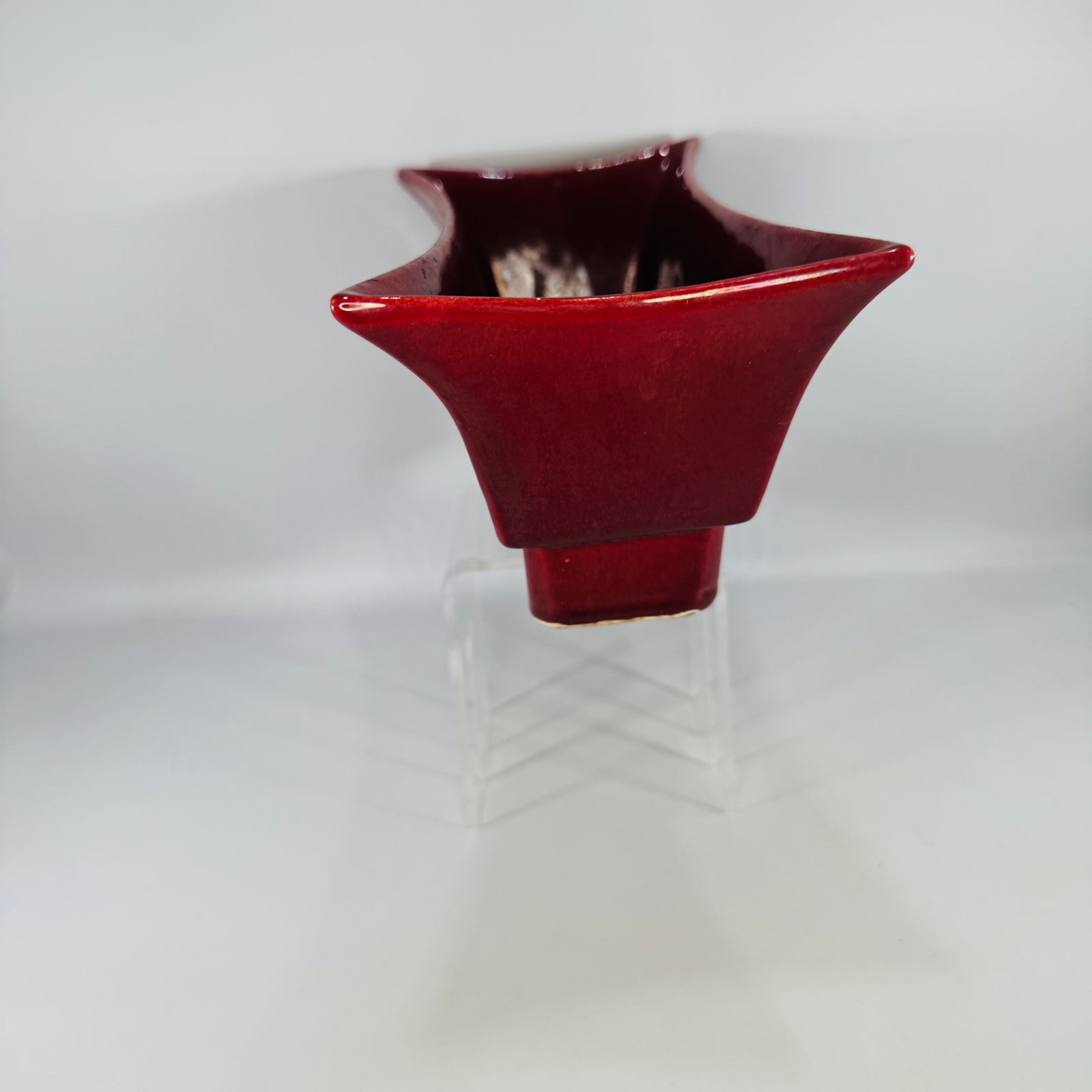 Vintage Red Ceramic Planter | flared rectangular art pottery vase