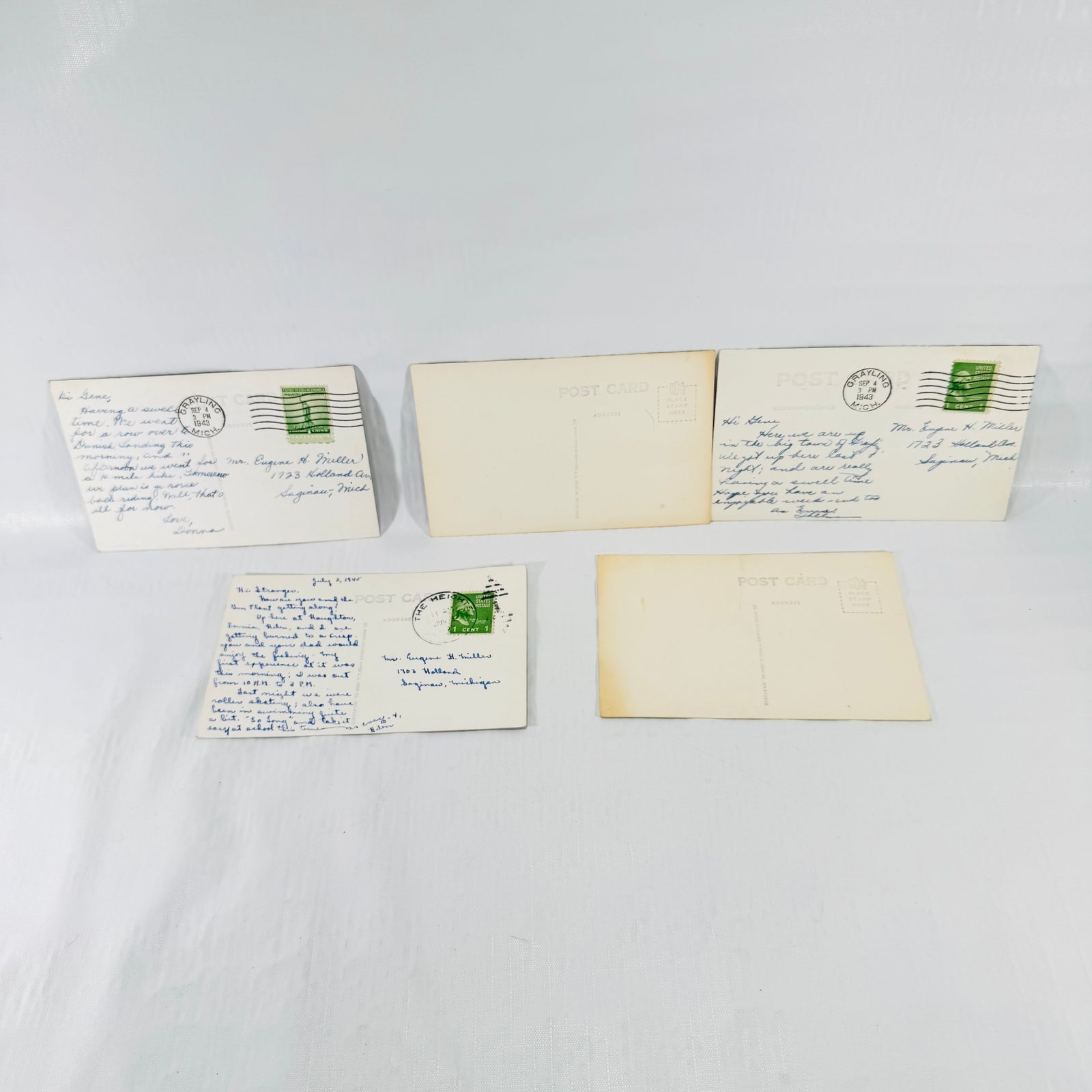 Michigan Postcards 1940s Bundle of 5, Grayling, Engadine, Houghton Lake, Blaney Park