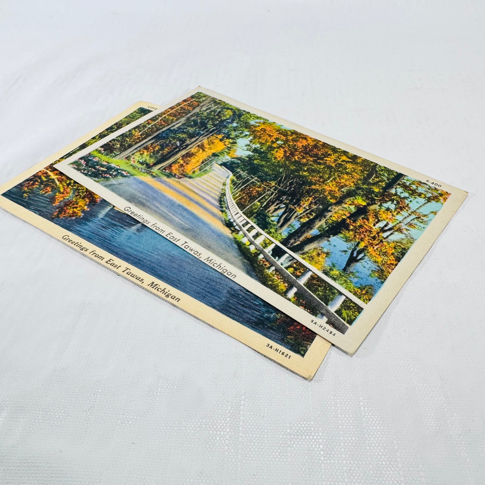 East Tawas Michigan Postcards 1933 and 1935, Lovers Retreat, Lot of 2