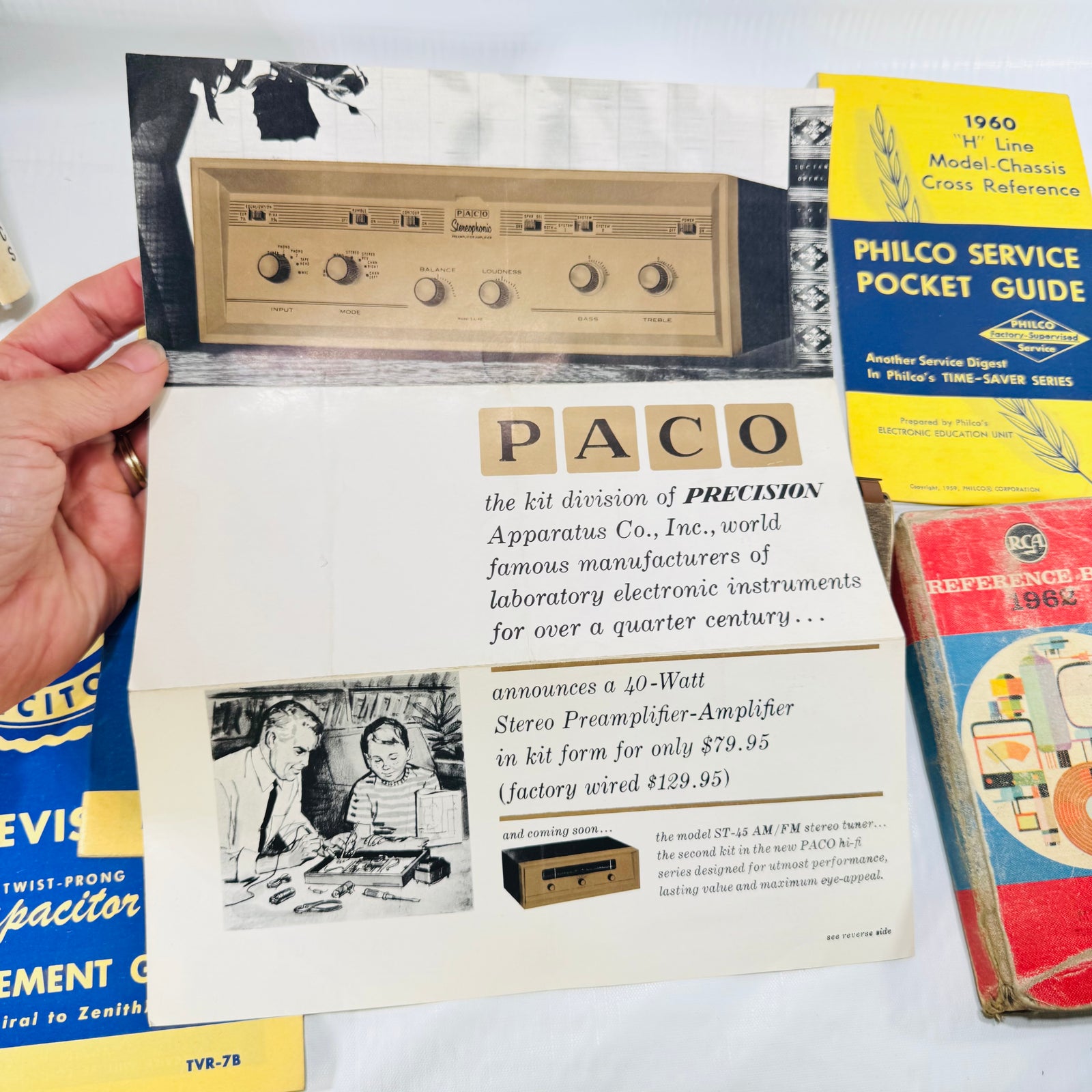 RCA Reference Book 1962 Bundle with Tung-Sol Base Connections, Philco, PACO and Cornell-Dubilier Radio TV Ephemera
