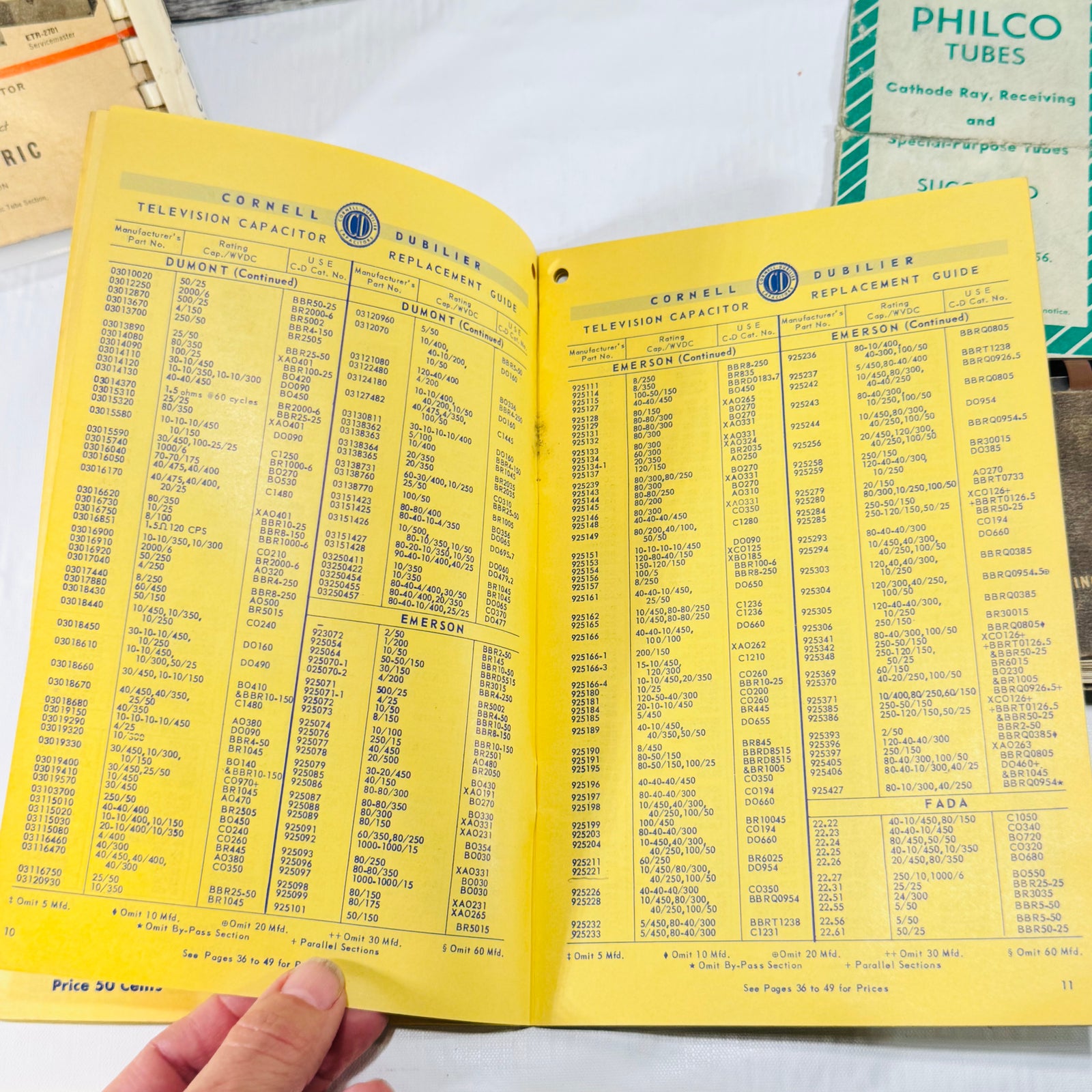 RCA Reference Book 1962 Bundle with Tung-Sol Base Connections, Philco, PACO and Cornell-Dubilier Radio TV Ephemera