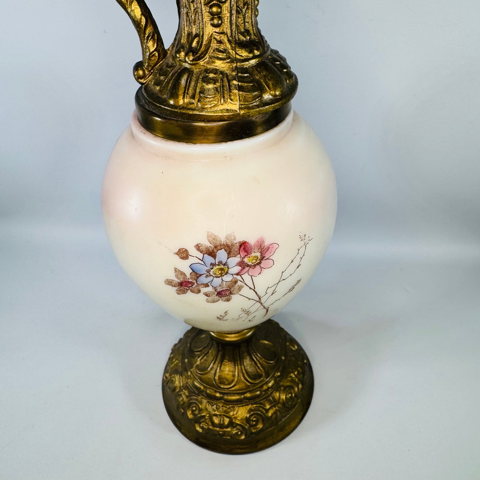 Antique Victorian Wavecrest Style Ewer | Floral Glass Mantel Decor