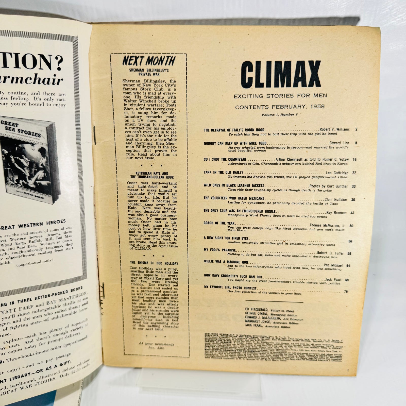Saga Argosy Climax Magazine Bundle 1958 to 1959 Men's Adventure 3 Issues