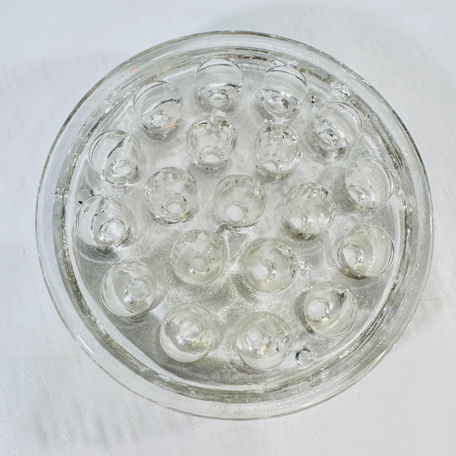 Clear Glass Flower Frog Many Holes Vintage 5 Inch Round Floral Arranging Holder