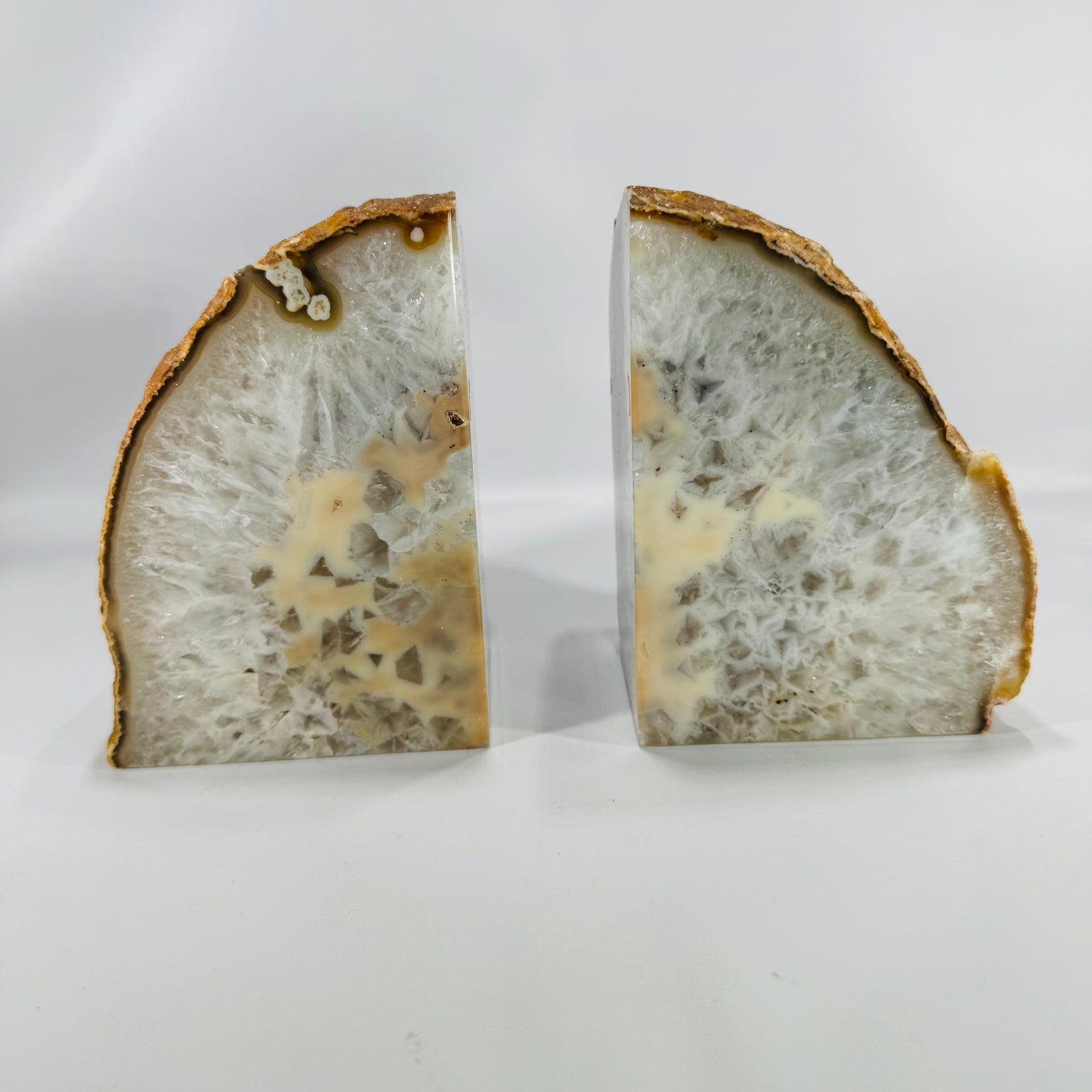 gate & Quartz Bookends, Geology & Mineral Decor — Large Polished Geode Pair (Vintage) — Reading Vintage | 6" Tall, Substantial 10.3 lb Set, Bookends, Geology & Mineral Decor