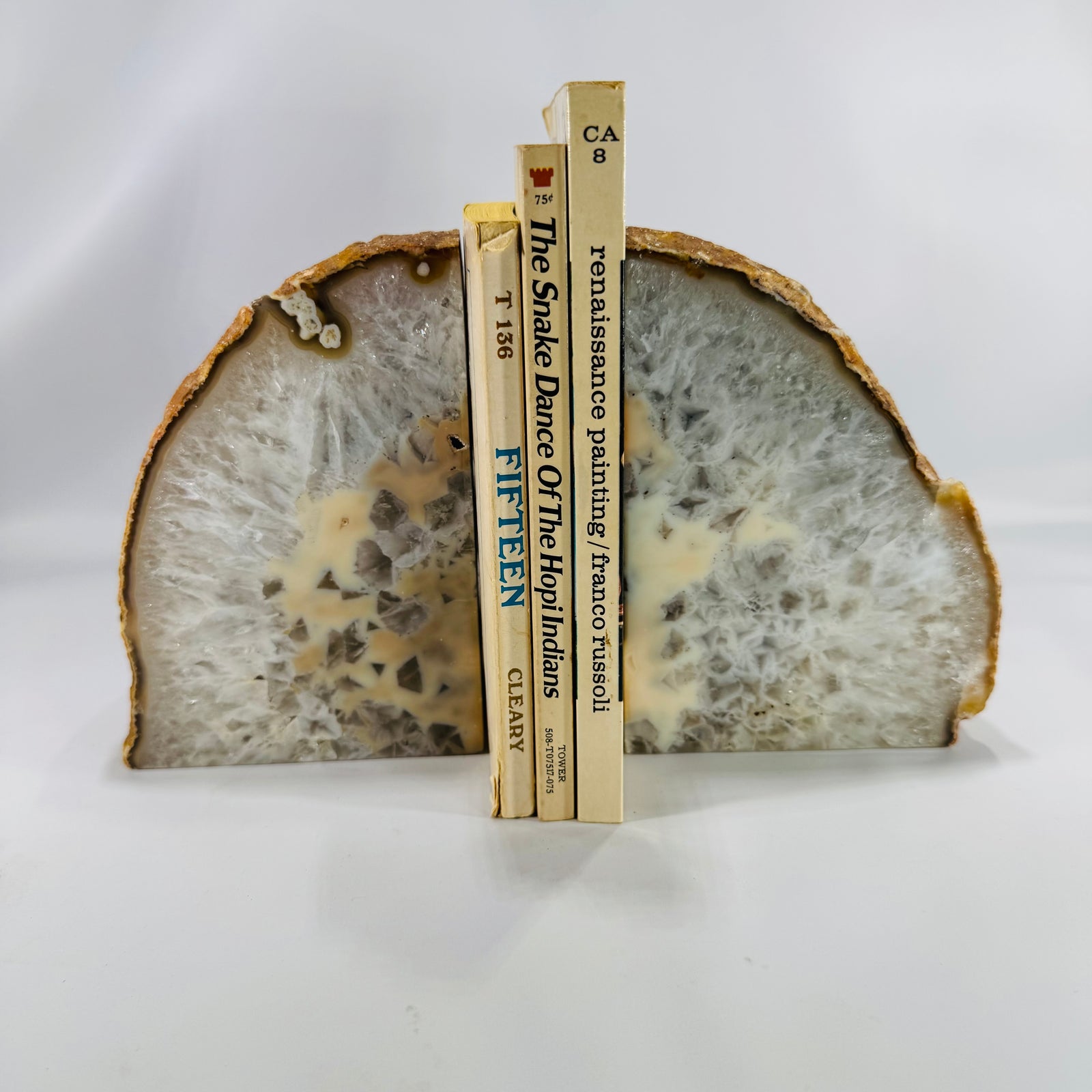 gate & Quartz Bookends, Geology & Mineral Decor — Large Polished Geode Pair (Vintage) — Reading Vintage | 6" Tall, Substantial 10.3 lb Set, Bookends, Geology & Mineral Decor