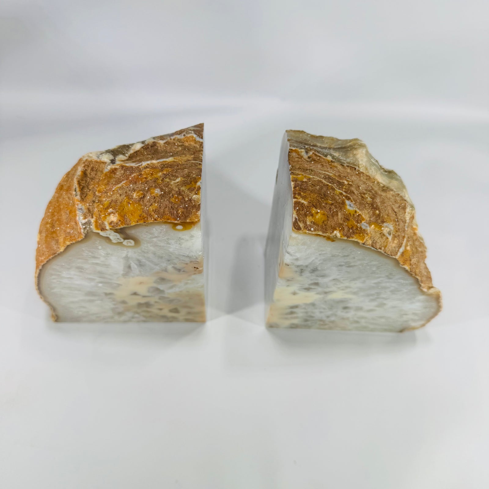 gate & Quartz Bookends, Geology & Mineral Decor — Large Polished Geode Pair (Vintage) — Reading Vintage | 6" Tall, Substantial 10.3 lb Set, Bookends, Geology & Mineral Decor
