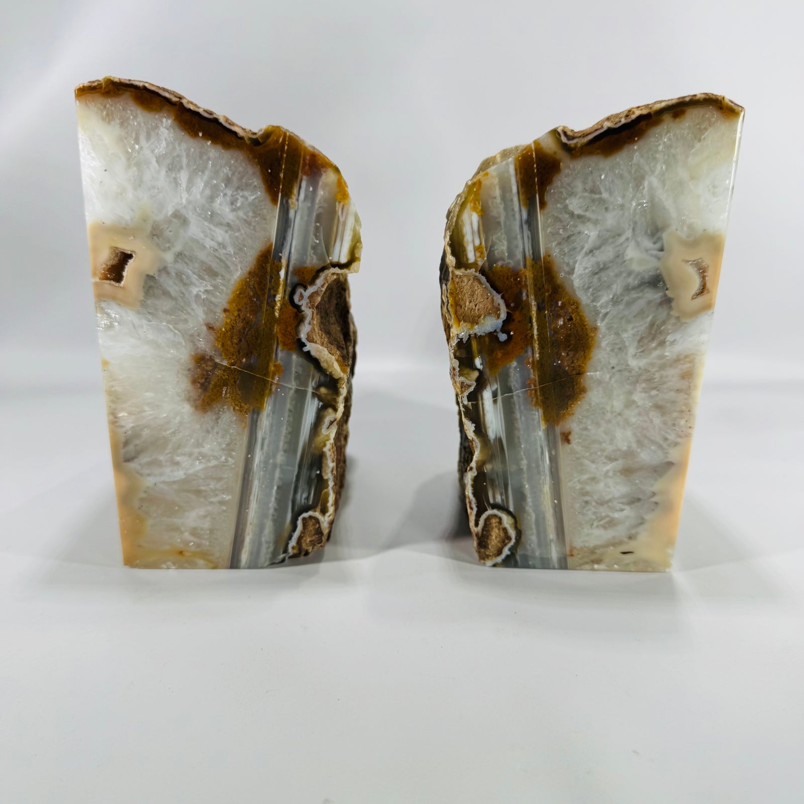 gate & Quartz Bookends, Geology & Mineral Decor — Large Polished Geode Pair (Vintage) — Reading Vintage | 6" Tall, Substantial 10.3 lb Set, Bookends, Geology & Mineral Decor