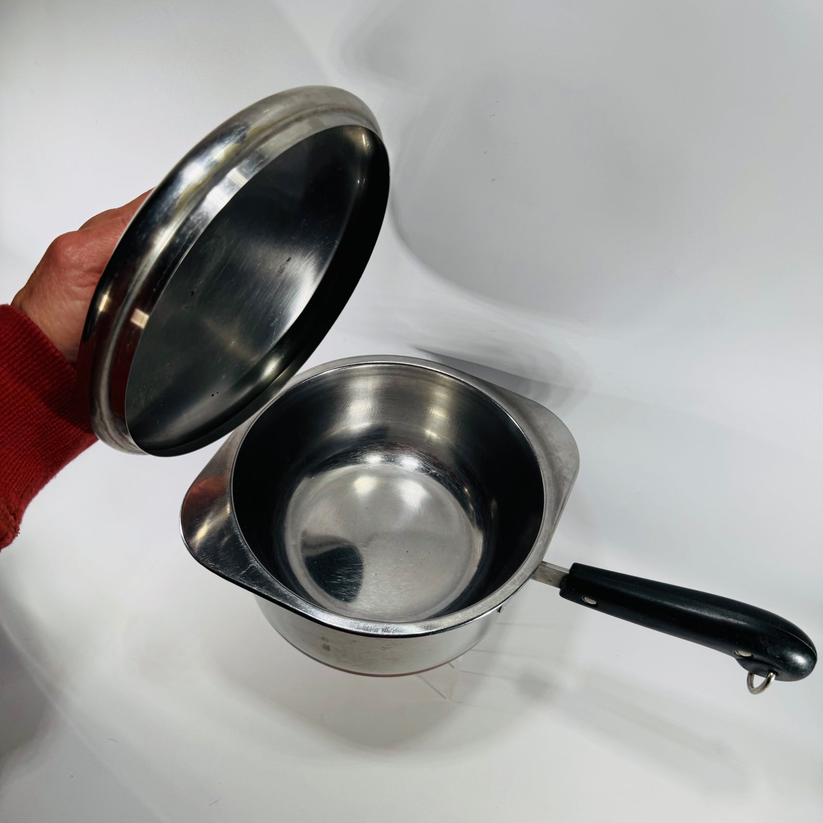 Vintage Revere Ware 2 Qt Saucepan Copper Bottom Stainless Pot Lid Double Boiler Insert Serving Bowl Collectible Cookware