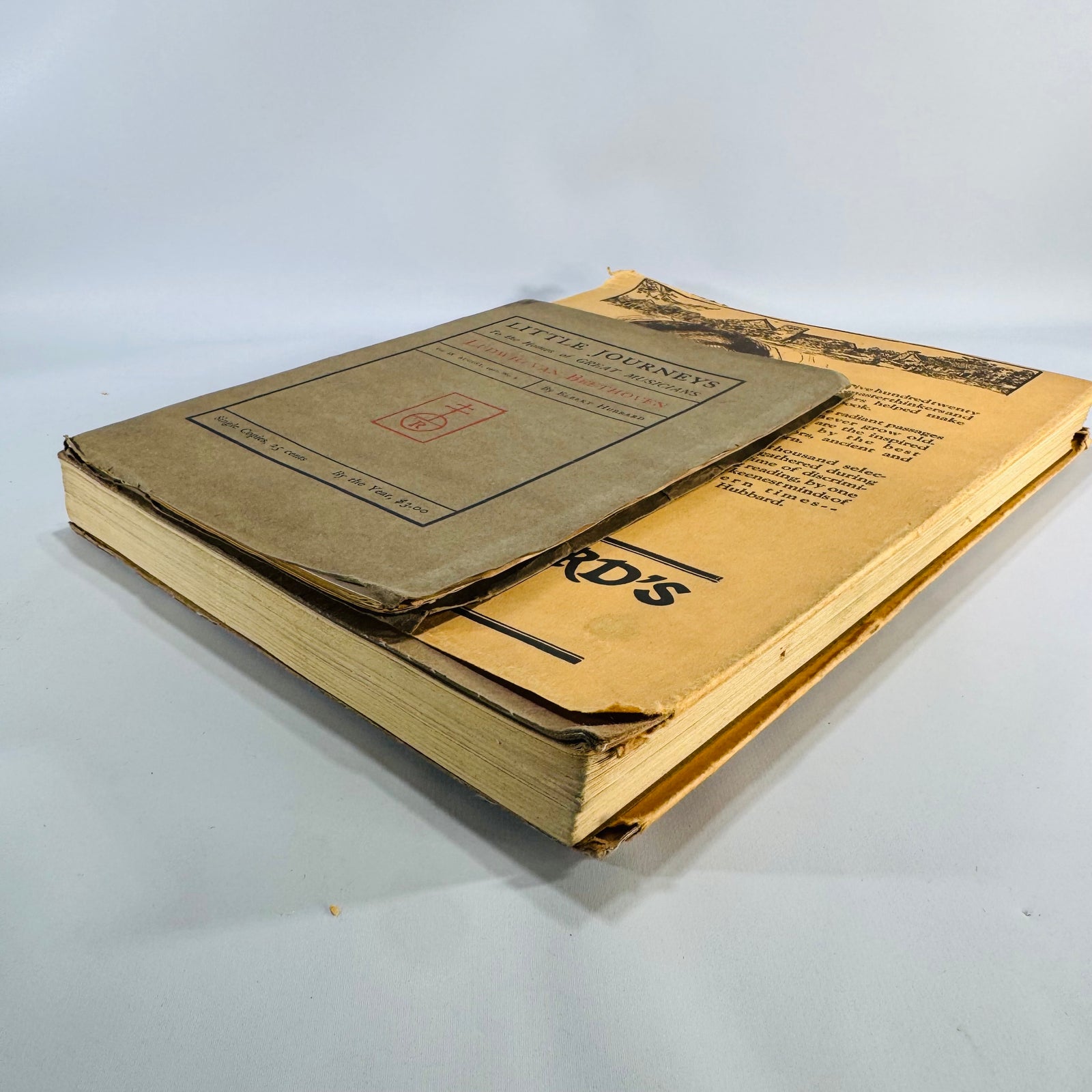 Roycroft Arts & Letters Lot — Elbert Hubbard’s Scrap Book (1923) + Little Journeys: Beethoven (1901) — Elbert Hubbard | Decorative Roycroft Design, Literary Essays