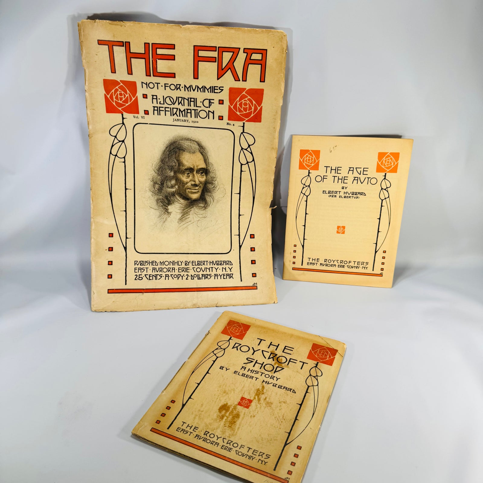 Arts & Crafts Ephemera Lot — The FRA (Jan. 1910) + Roycrofters Booklets (c.1910) — Elbert Hubbard | Roycroft Press design, Arts & Crafts Movement