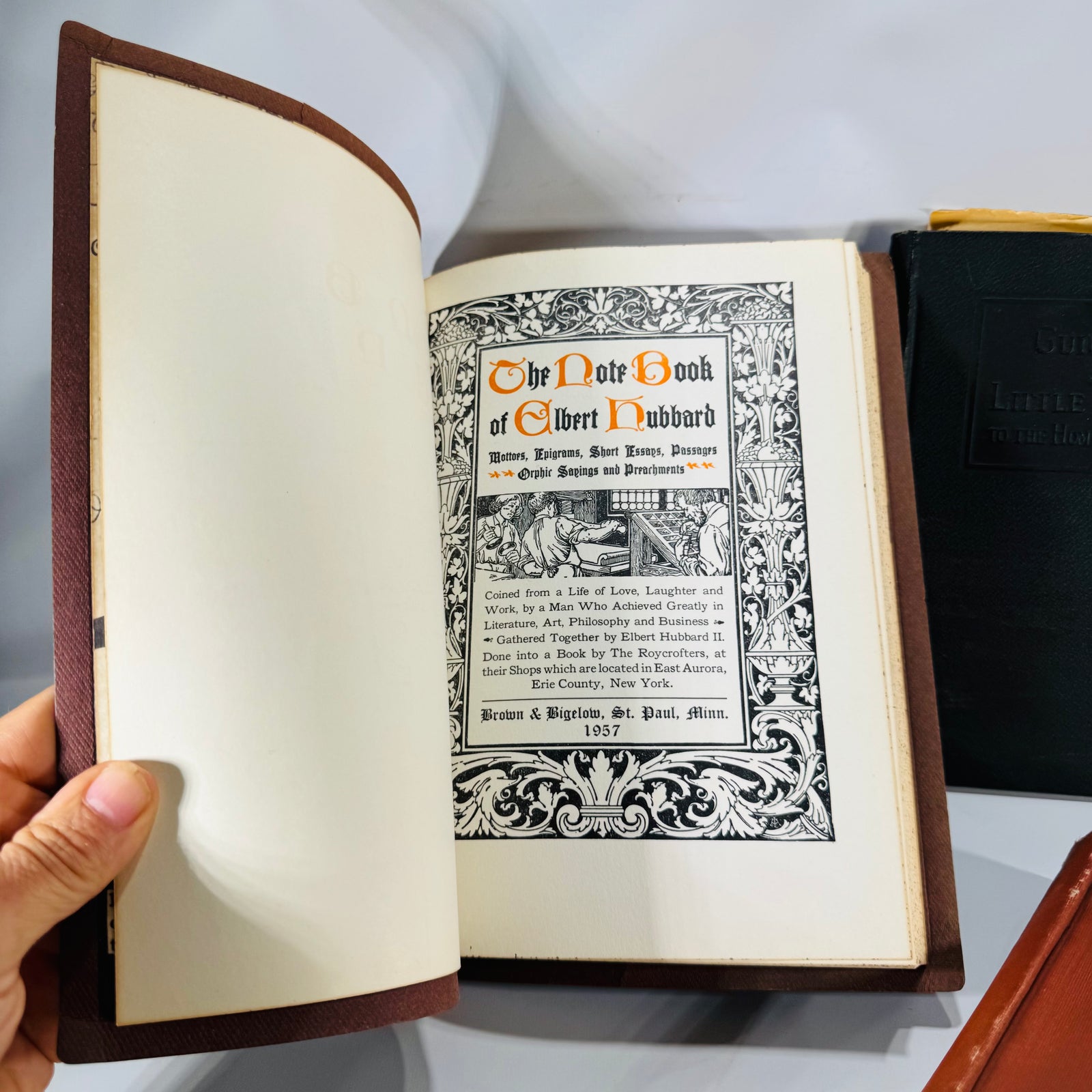 Roycroft Classics 3-Book Lot — Elbert Hubbard (Time & Chance 1901 Rev.; Guide Book for Little Journeys 1926; Note Book 1957) | Arts & Crafts Essays, Biography