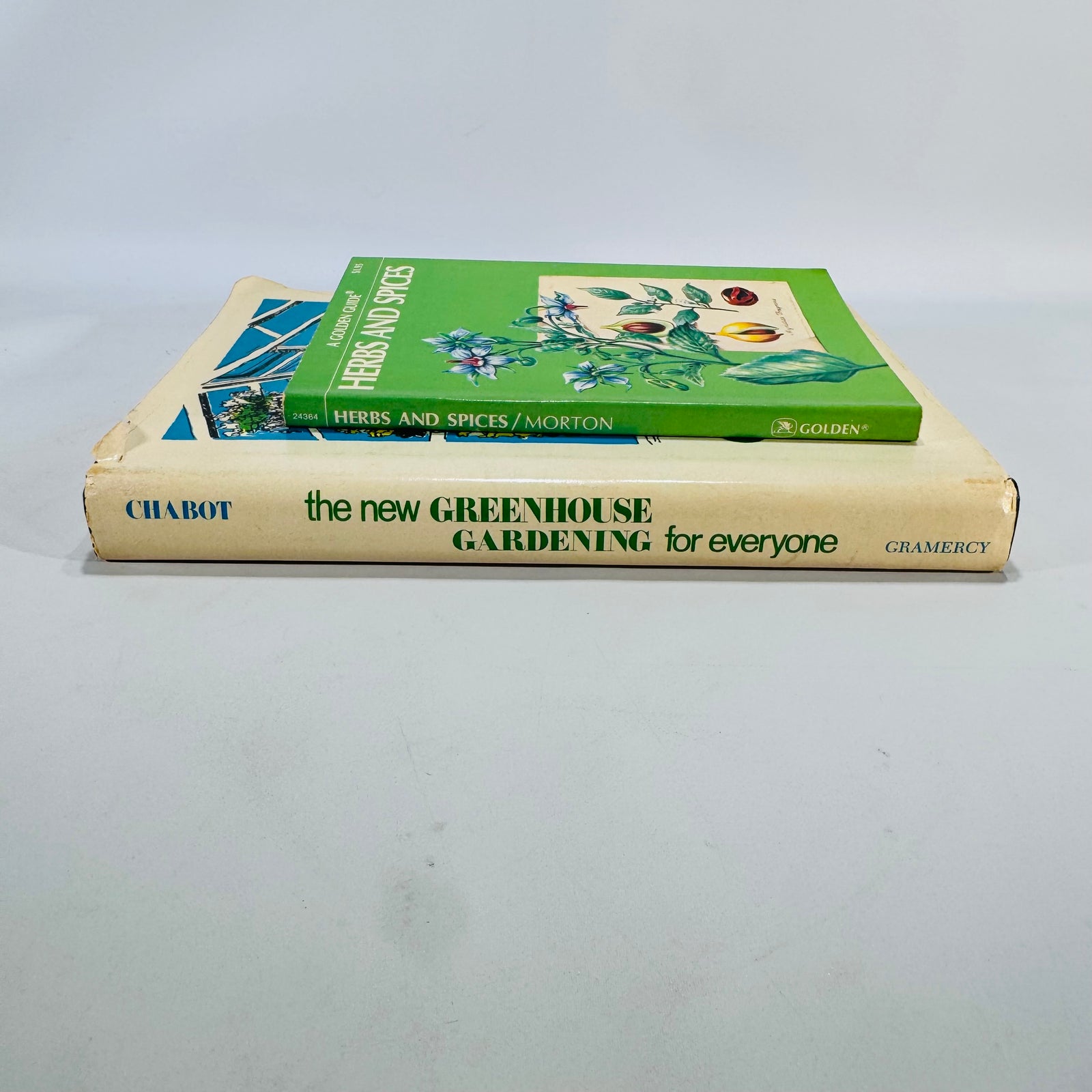 Greenhouse Gardening & Herbs Duo — The New Greenhouse Gardening for Everyone (HC/DJ, 1955/Gramercy) + Herbs and Spices Golden Guide (1976 PB) | Gardening & Herb Reference