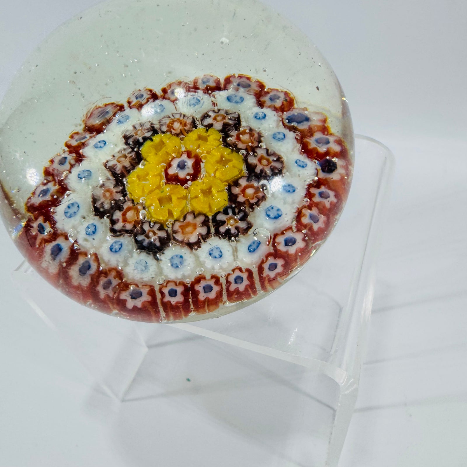 Vintage Murano Millefiori Glass Paperweight | Italian Floral Cane Art Glass