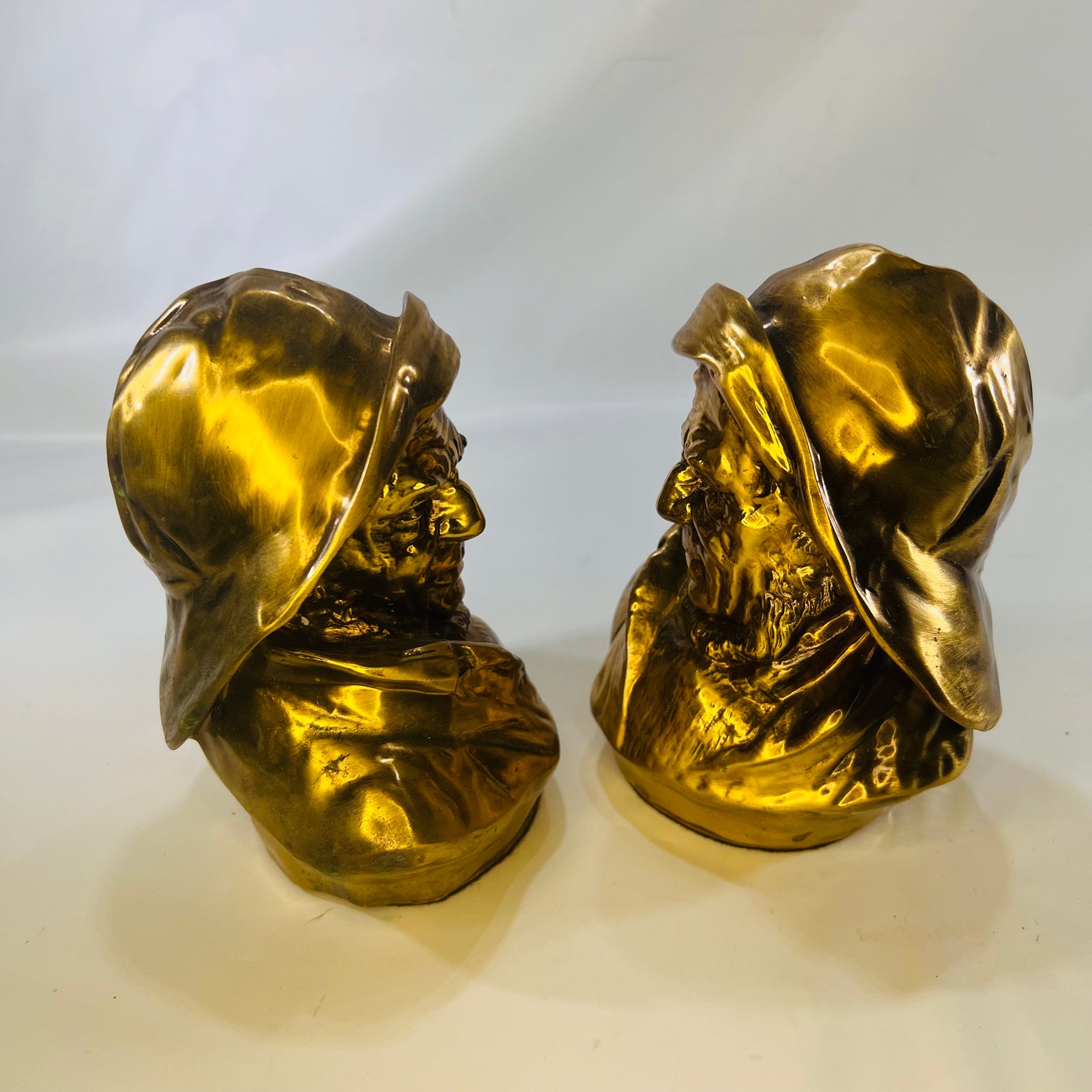Brass Sea Captain Bust Set of Book Ends "Old Salt" by PM Craftman Lakeland Florida