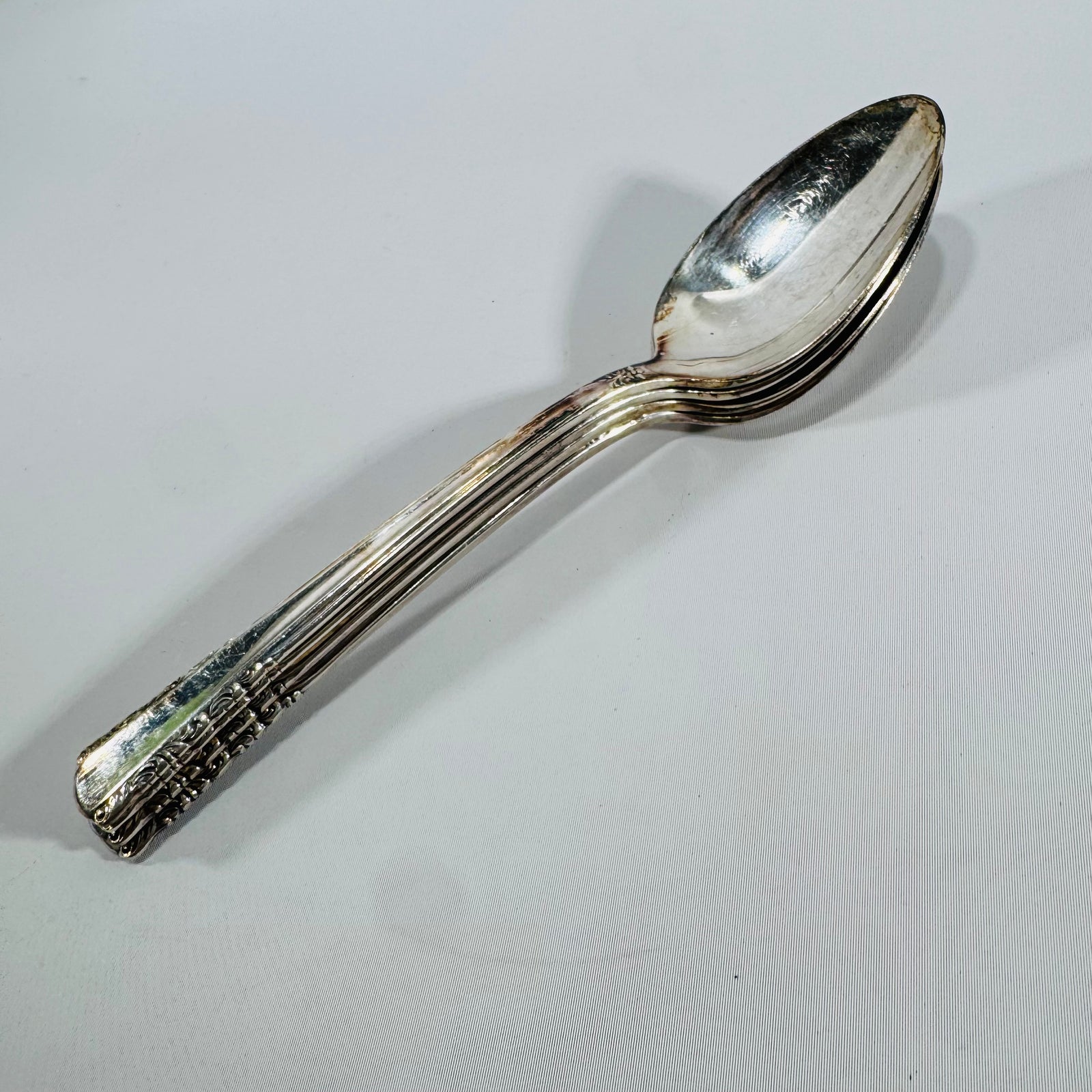 Vintage Holmes & Edwards May Queen Silverplate Spoons Set of 4, Inlaid IS, 7 Inch Floral Flatware
