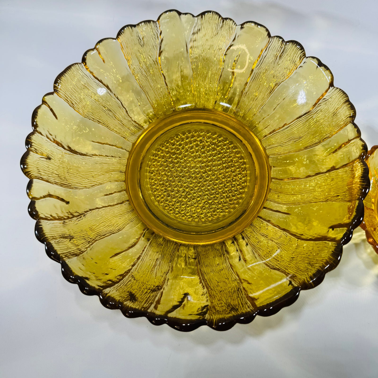 Vintage Anchor Hocking Amber Sunflower Bowls Honey Gold Glass Set