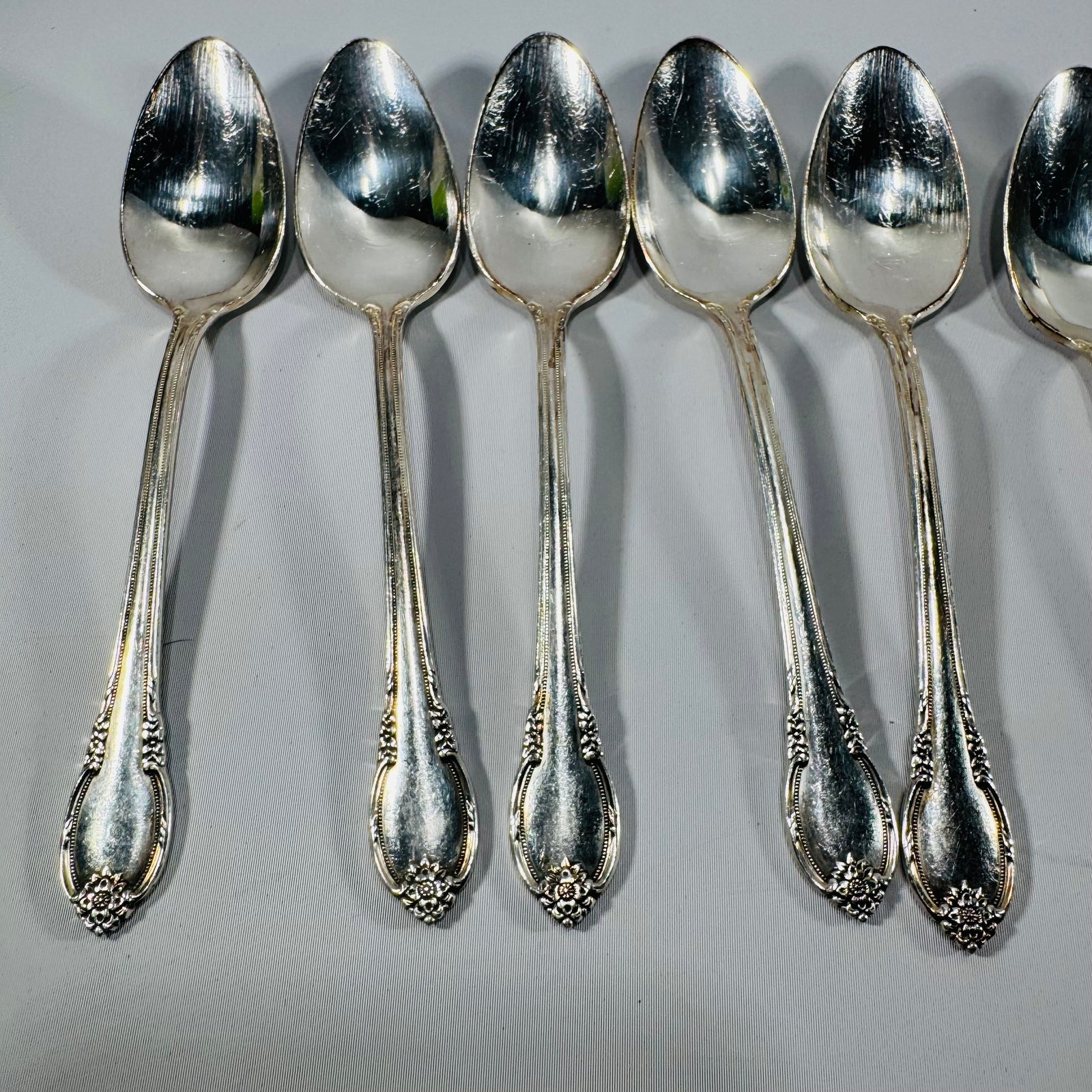 1847 Rogers Bros Remembrance Silverplate Spoons Set of 9 Vintage 1948 Floral Flatware
