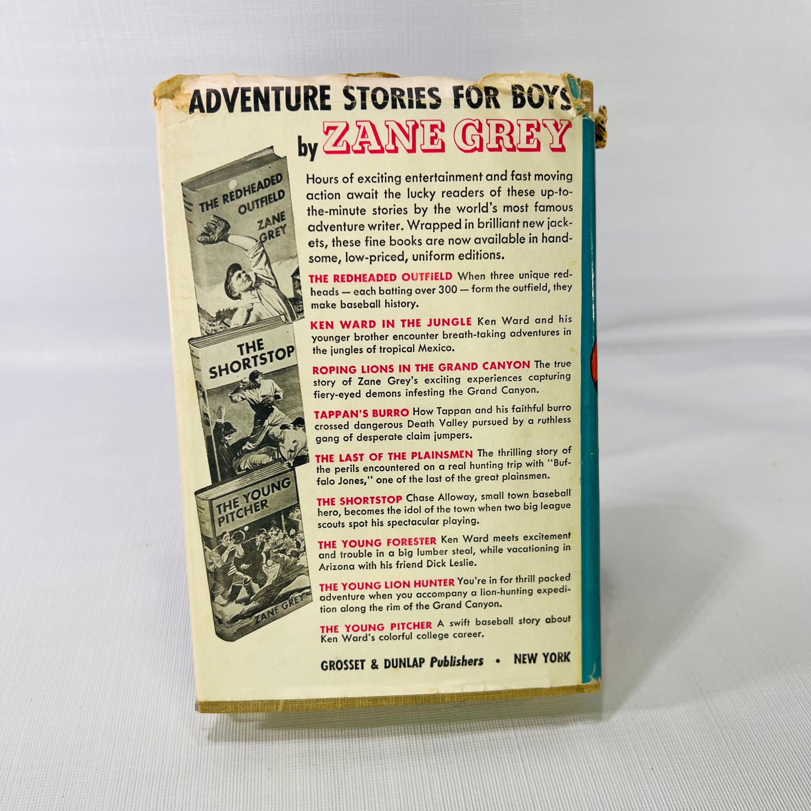 Back of the dust jacket with the Zane Grey Adventure Stories for Boys list, Hidden Gold