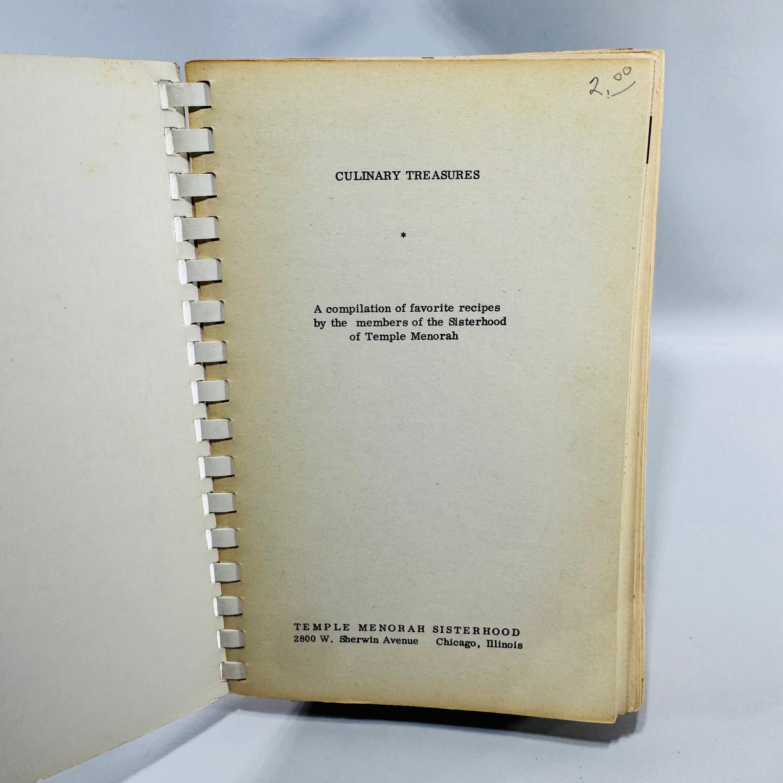 Culinary Treasures 1954 Temple Menorah Sisterhood Vintage Jewish Community Cookbook