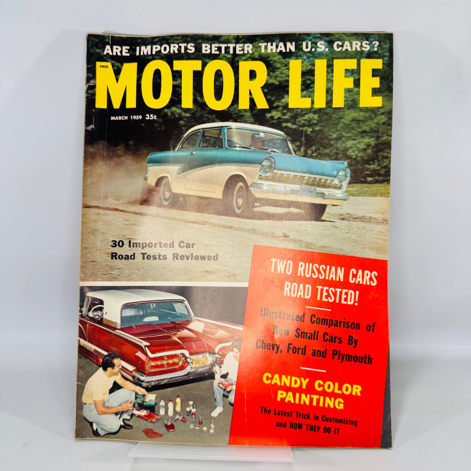 Vintage Motor Life Magazine (March 1959) — Imports vs U.S. Cars, Edsel + Ranchero Road Tests | Two Russian Cars Tested, Automotive History Magazine