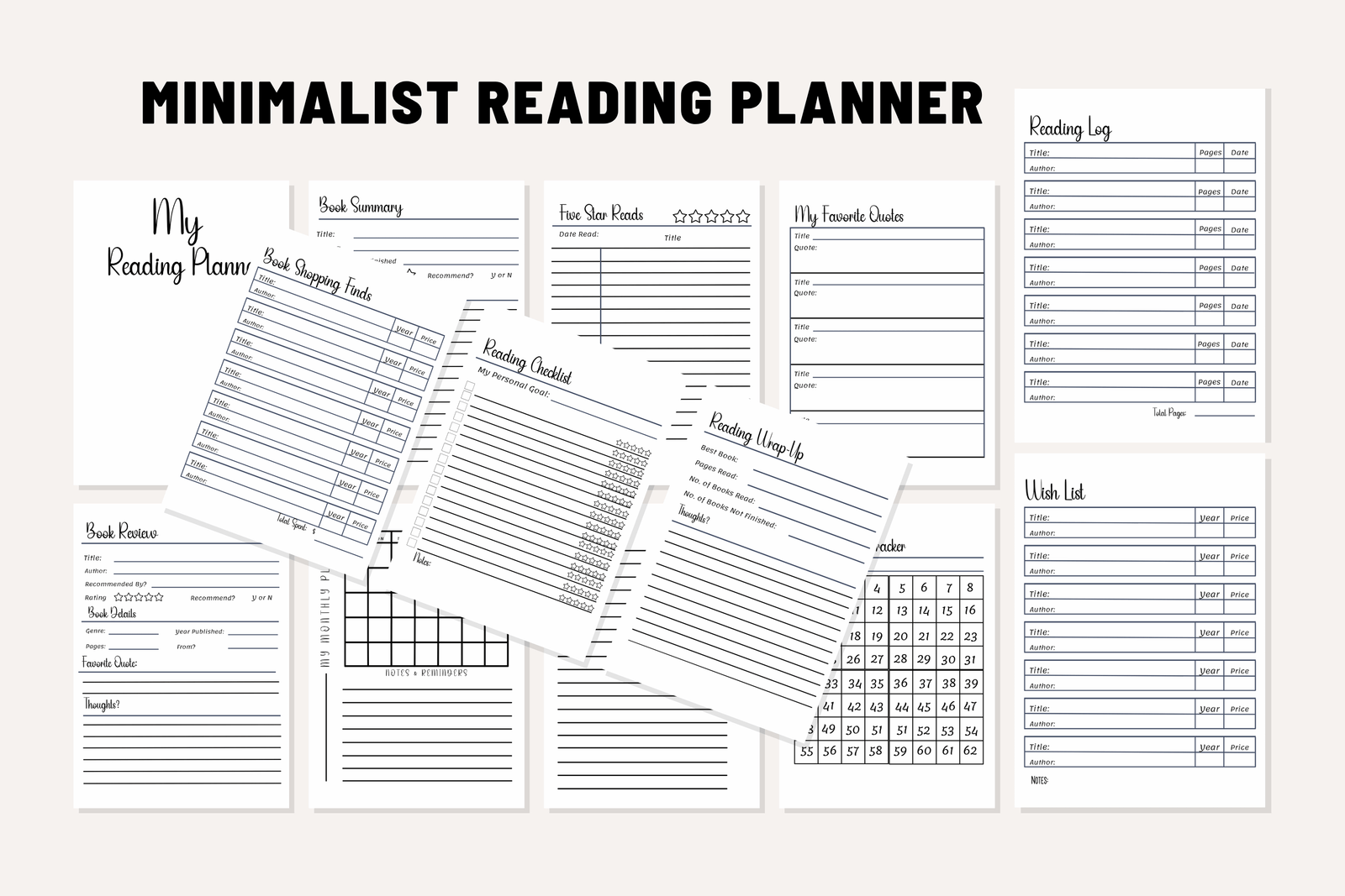 Minimalist Reading Planner Bundle – Letter Size PDF (Printable + Tablet Friendly) Instant Digital Download | Free Shipping