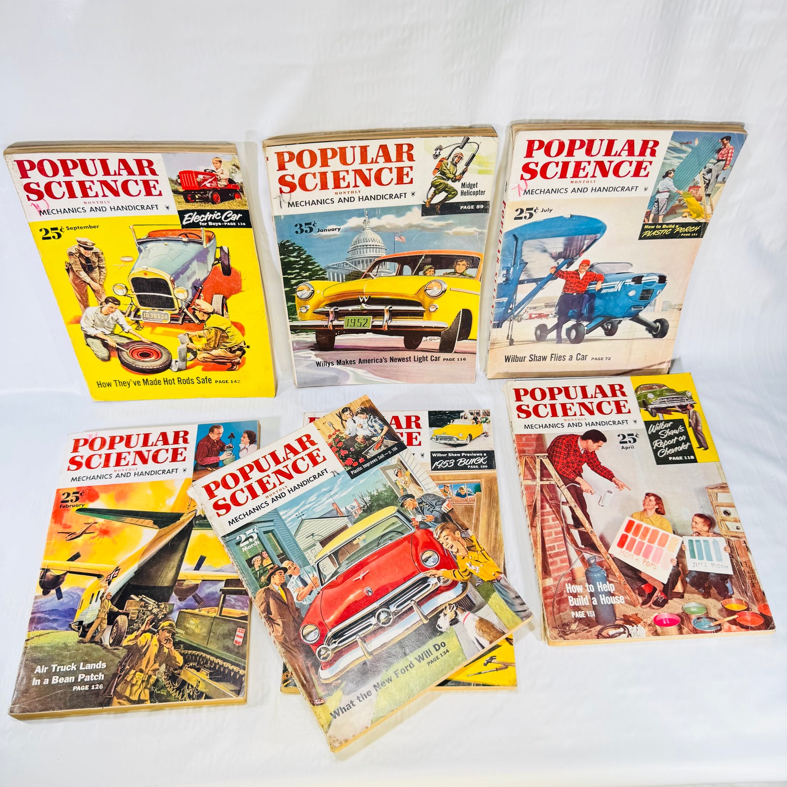 Popular Science 1952 Magazine Bundle, 7 Issues, Vintage Cars Aviation and Mechanics