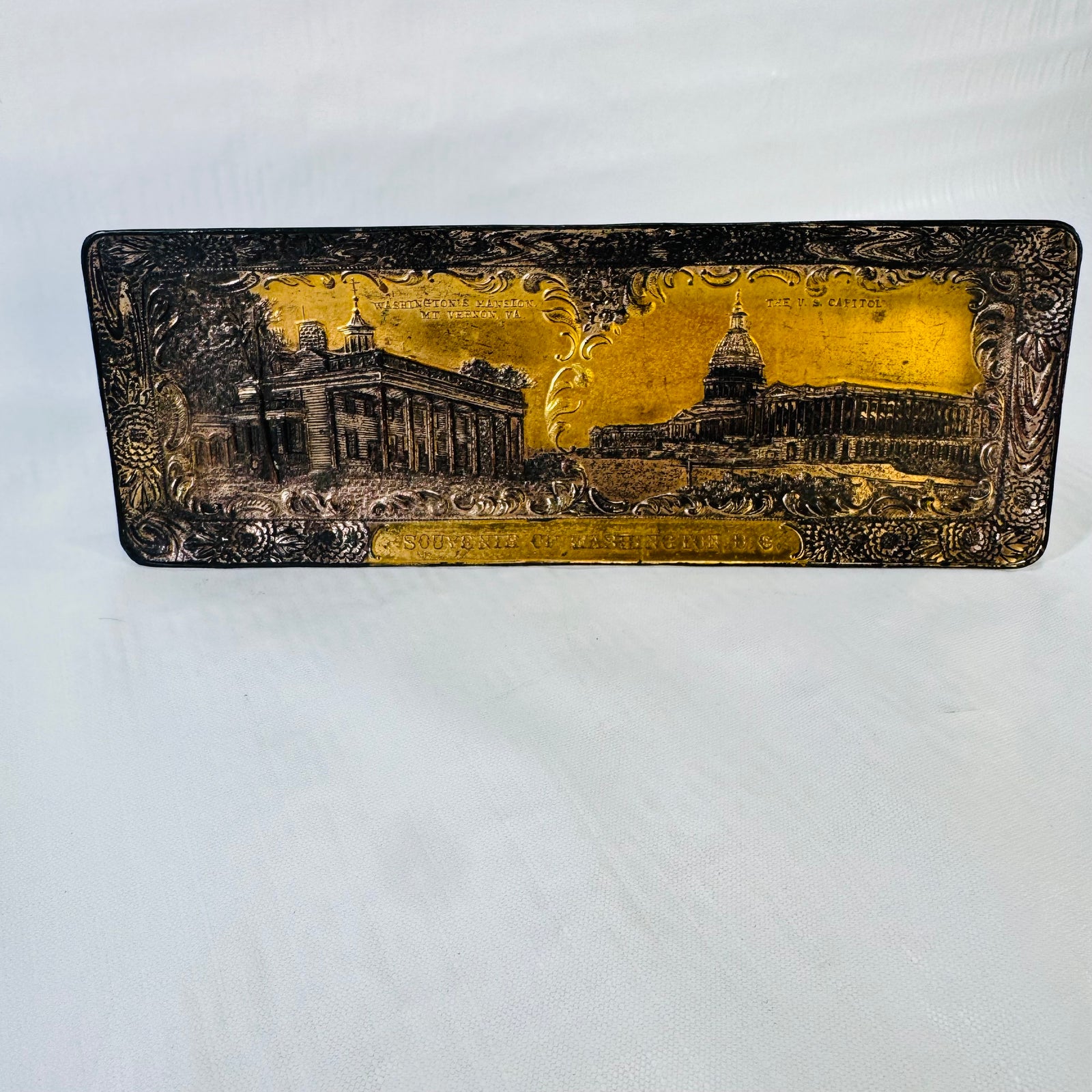 Souvenir of Washington D.C. Metal Tray 1950s to 1960s Japan Mt Vernon Capitol