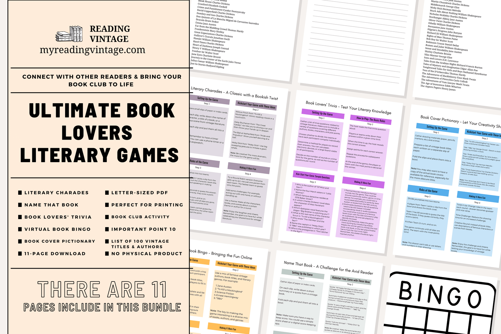 Ultimate Book Lover’s Game Pack (5 Printable Book Club Games) – Digital Download PDF
