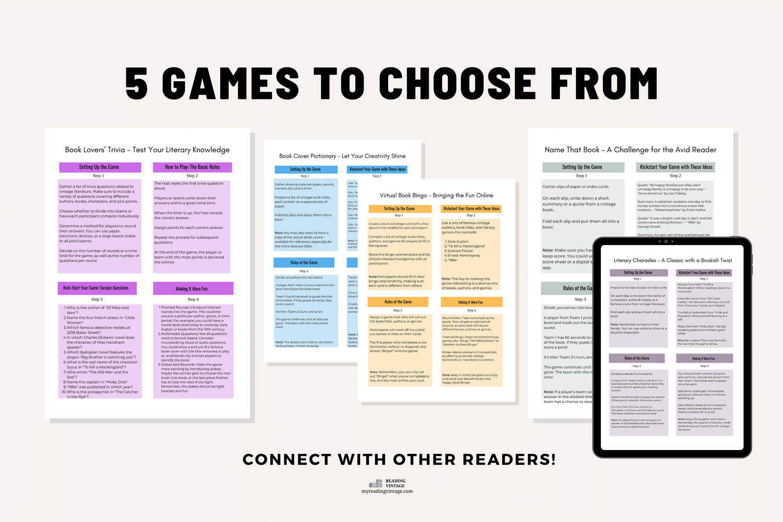 Ultimate Book Lover’s Game Pack (5 Printable Book Club Games) – Digital Download PDF