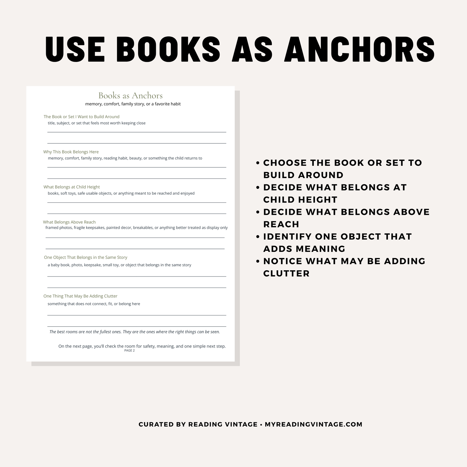 Child’s Room Edit: Books as Anchors + What Belongs PDF Printable