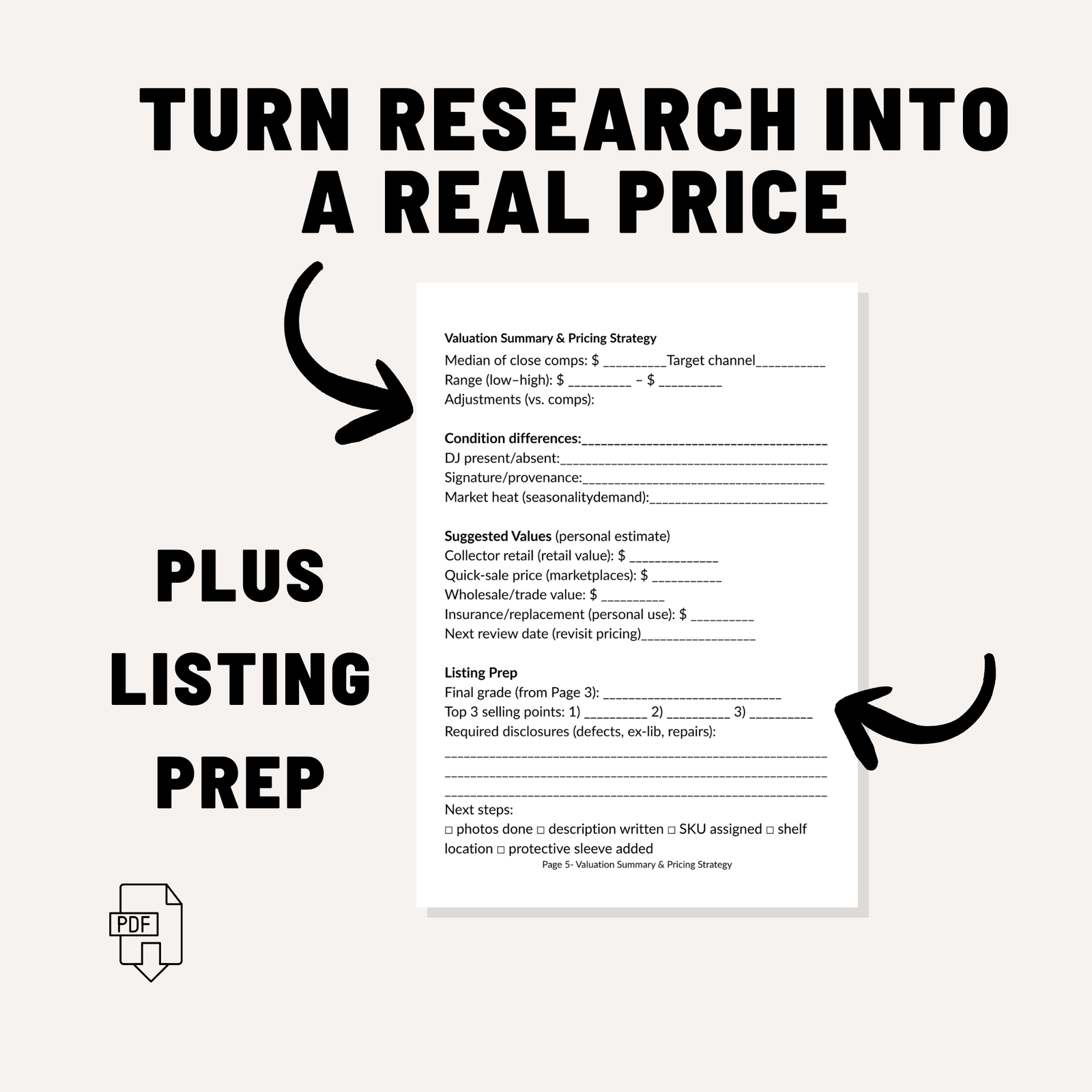 Vintage Book Valuation Worksheet (6 Pages) – Printable PDF for Buyers & Sellers | Condition, Edition & SOLD Comps