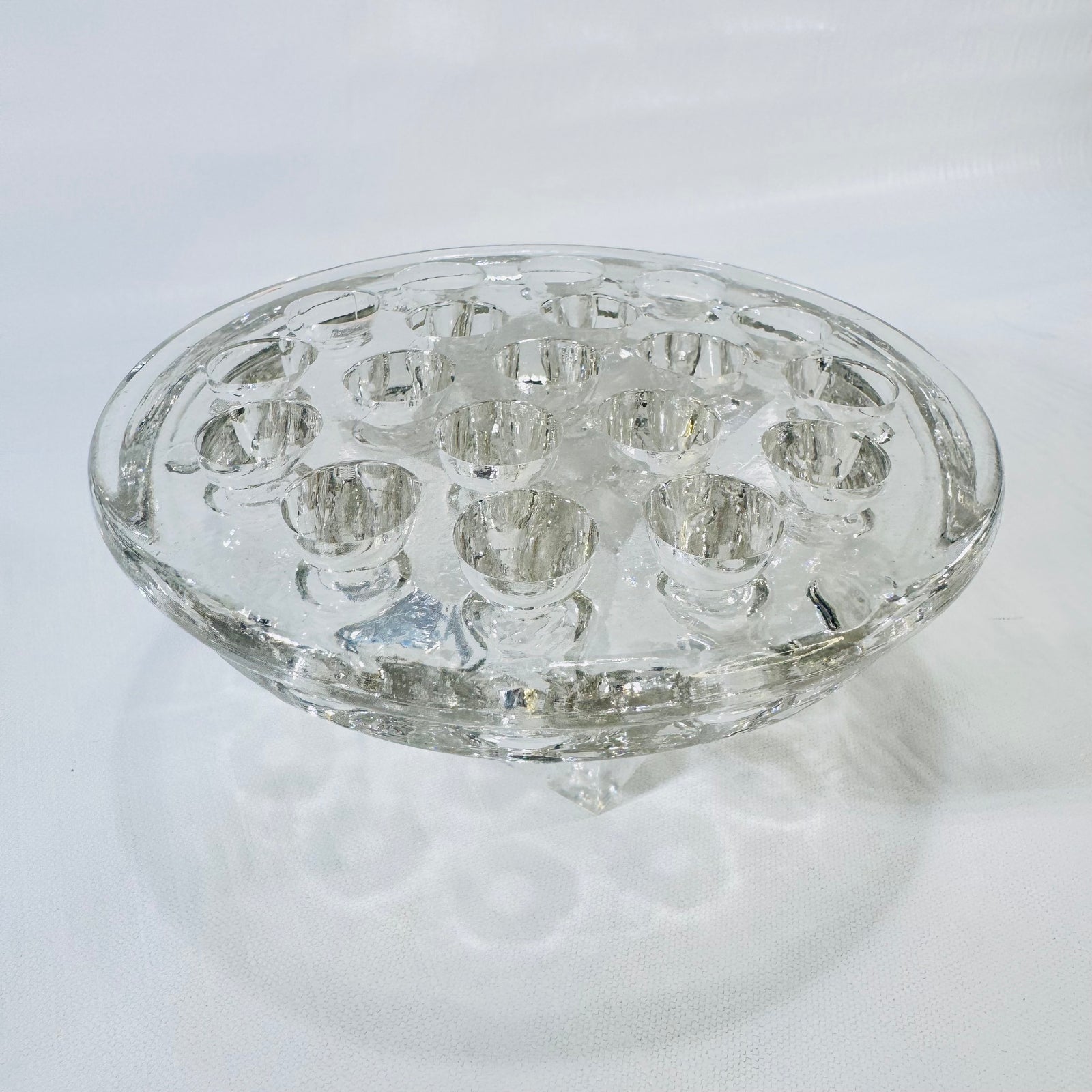 Clear Glass Flower Frog Many Holes Vintage 5 Inch Round Floral Arranging Holder