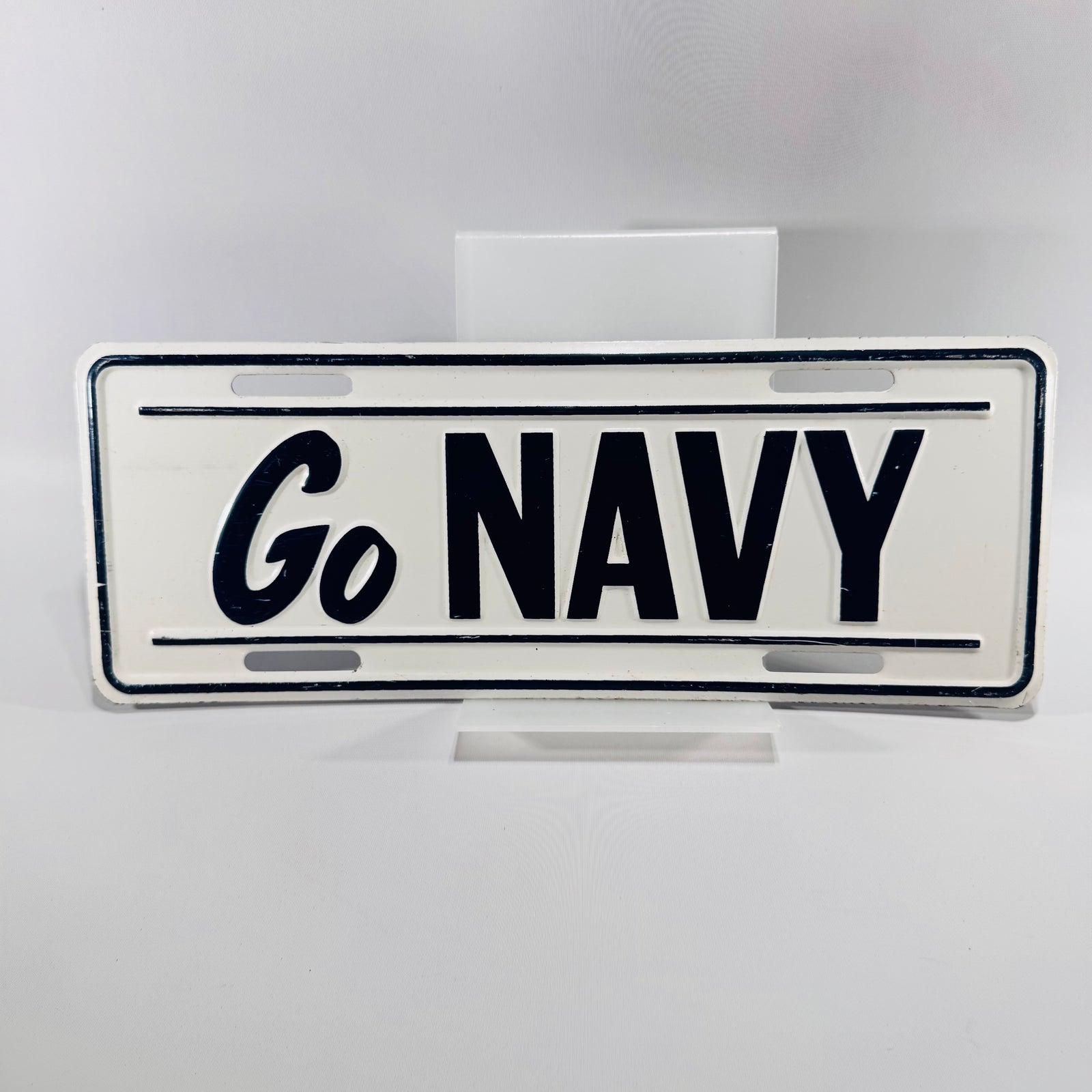 Vintage Go Navy Booster License Plate Embossed Metal Military Display Sign
