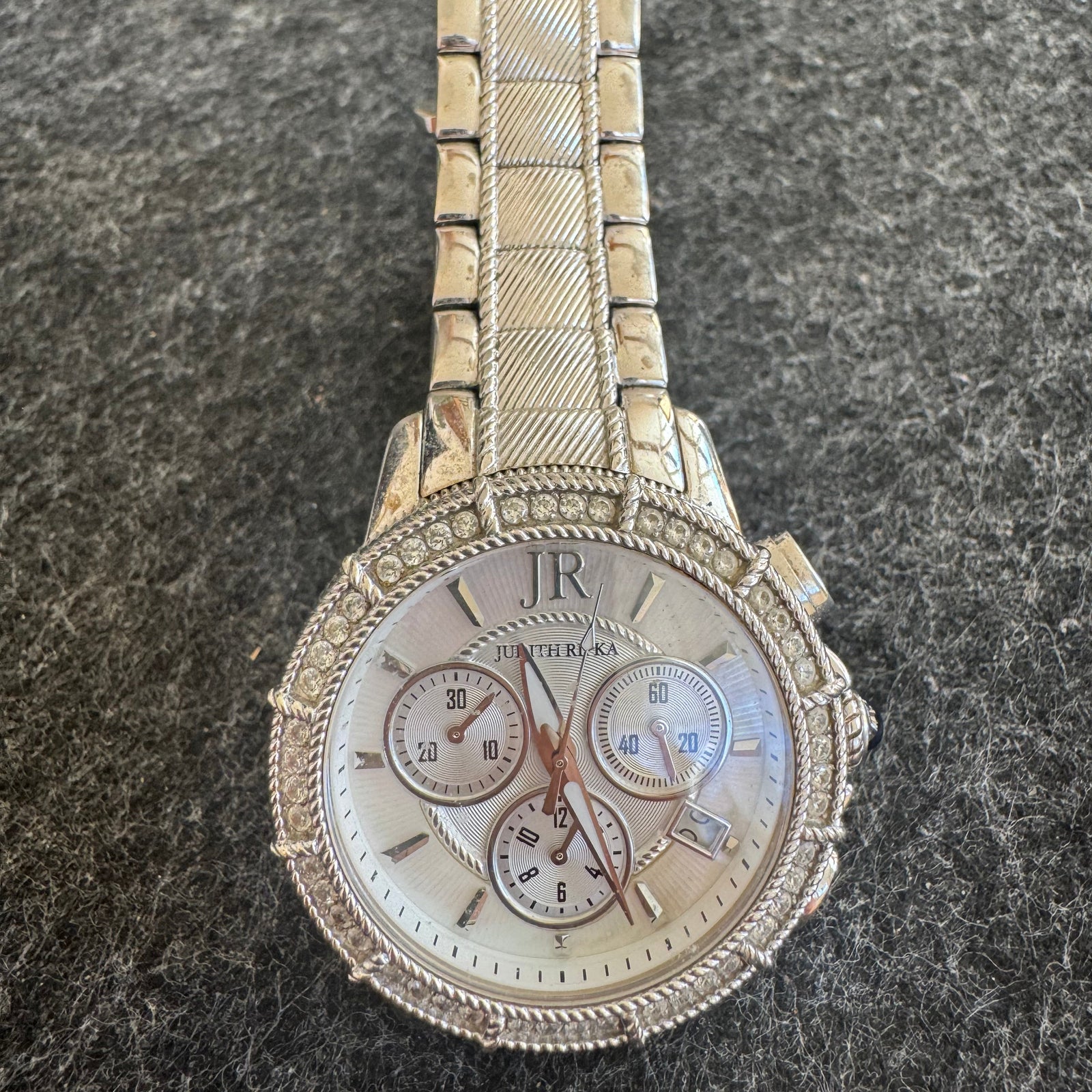 Judith Ripka Stainless Steel Chronograph Watch | Mother-of-Pearl Dial + Crystal Bezel
