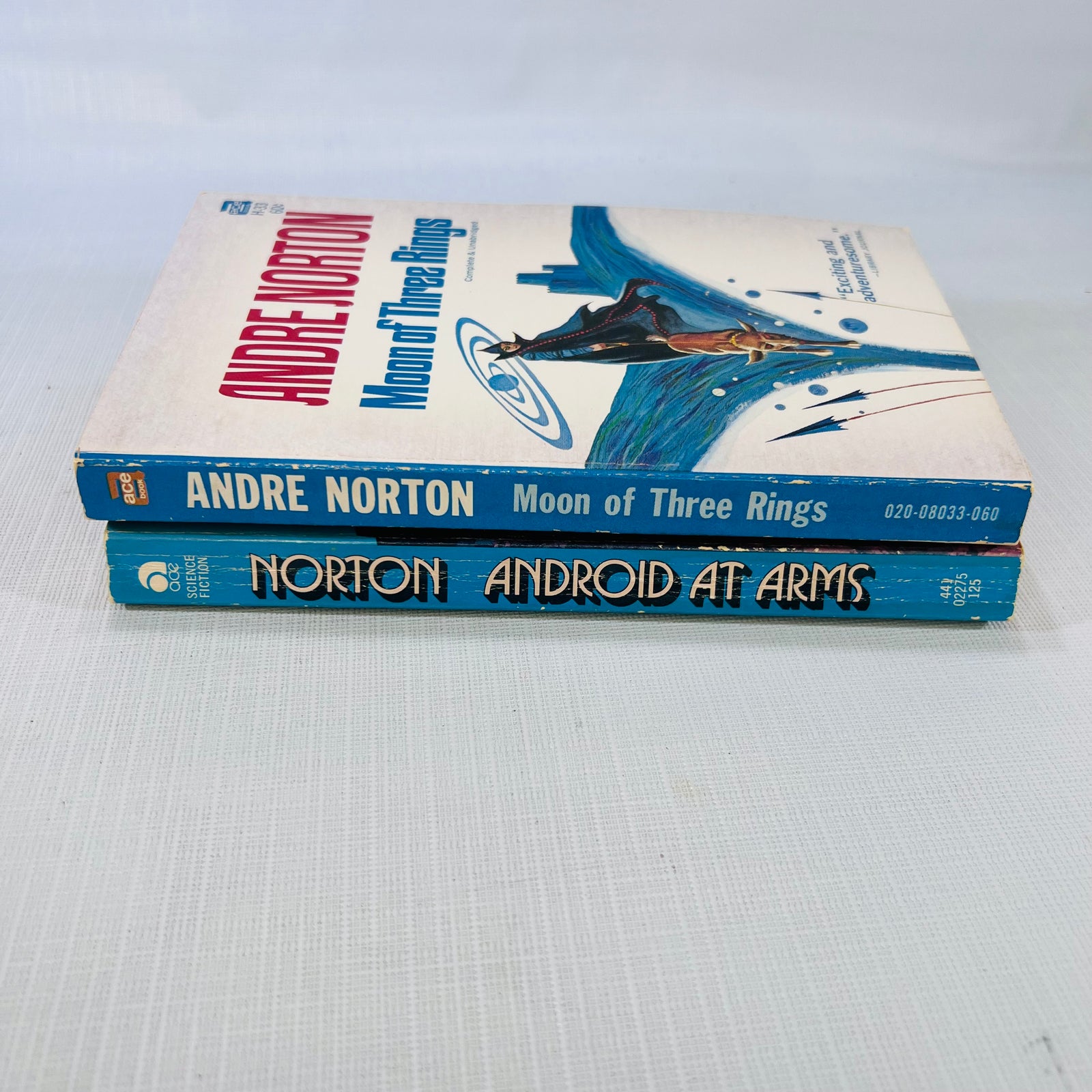 Two Andre Norton Paperback Books Moon of Three Rings 1966 Android at Arms 1973 Ace Books Inc