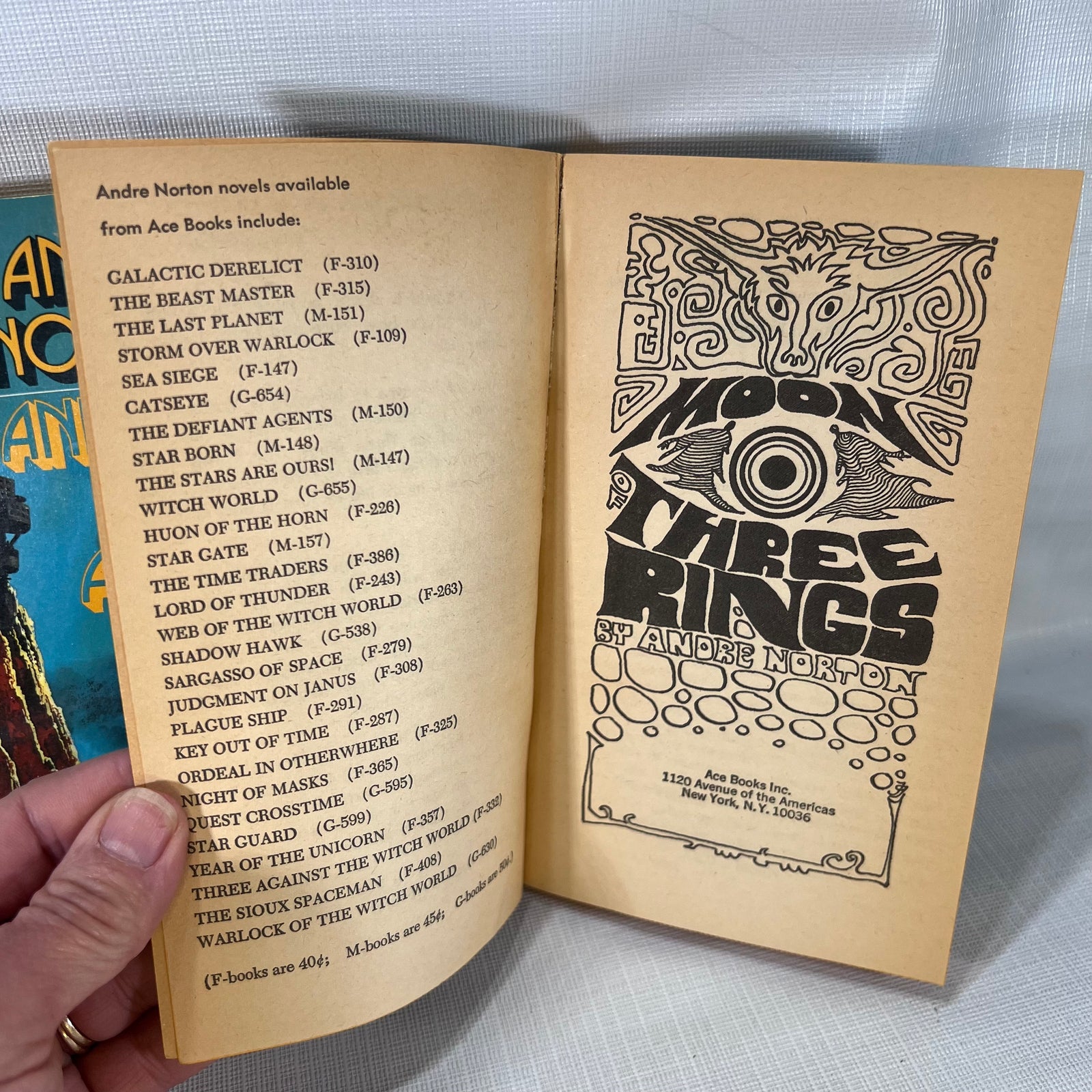 Two Andre Norton Paperback Books Moon of Three Rings 1966 Android at Arms 1973 Ace Books Inc