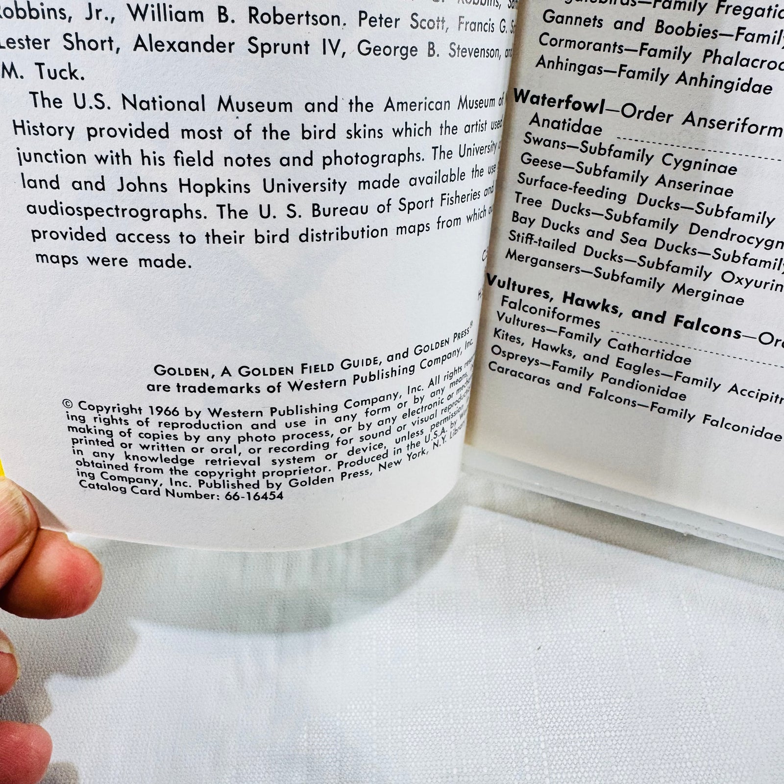Copyright and acknowledgments page of the Golden Field Guide Birds of North America