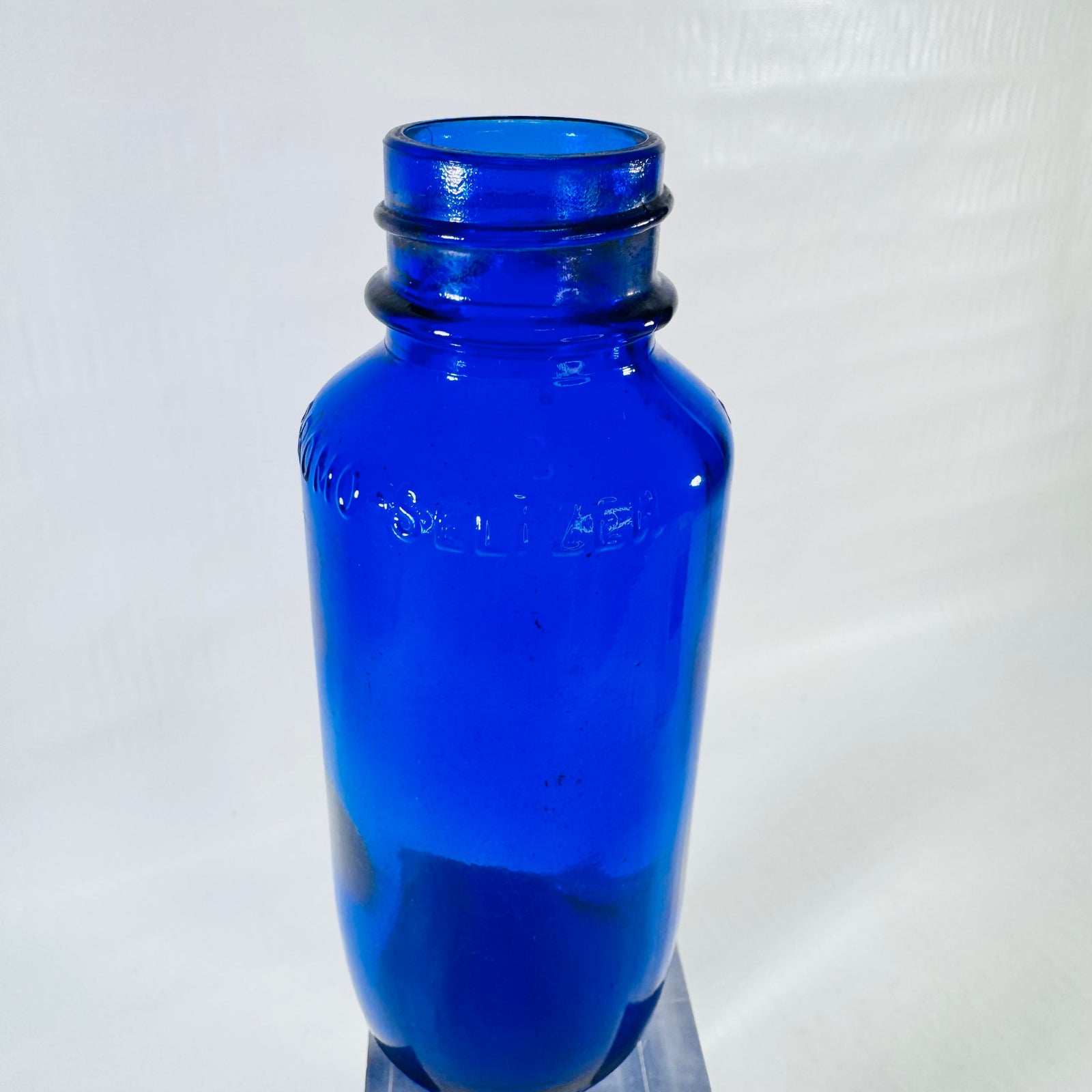 Vintage Bromo-Seltzer cobalt blue glass bottle, view 3 of 6