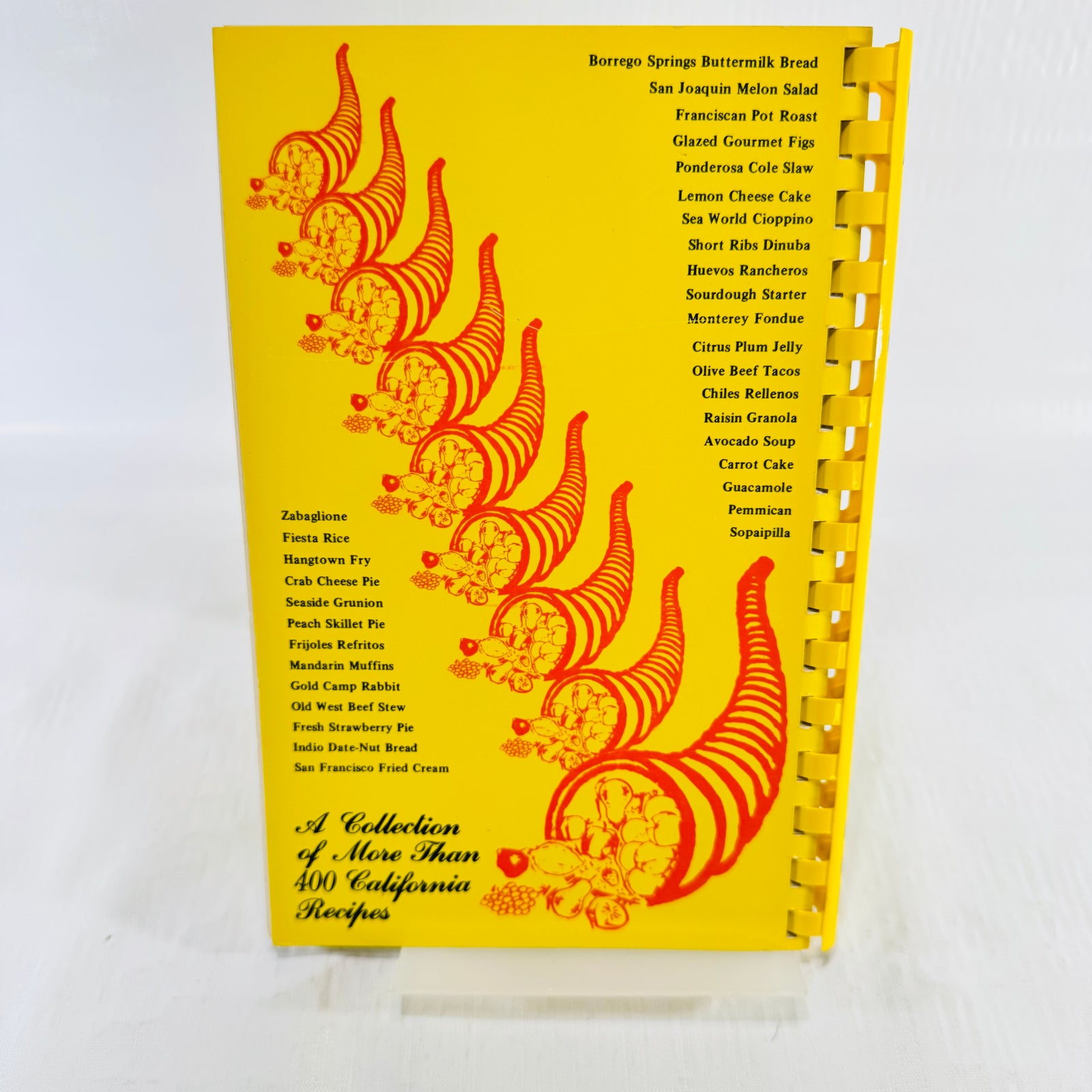 Yellow back cover listing More Than 400 California Recipes with cornucopia graphics