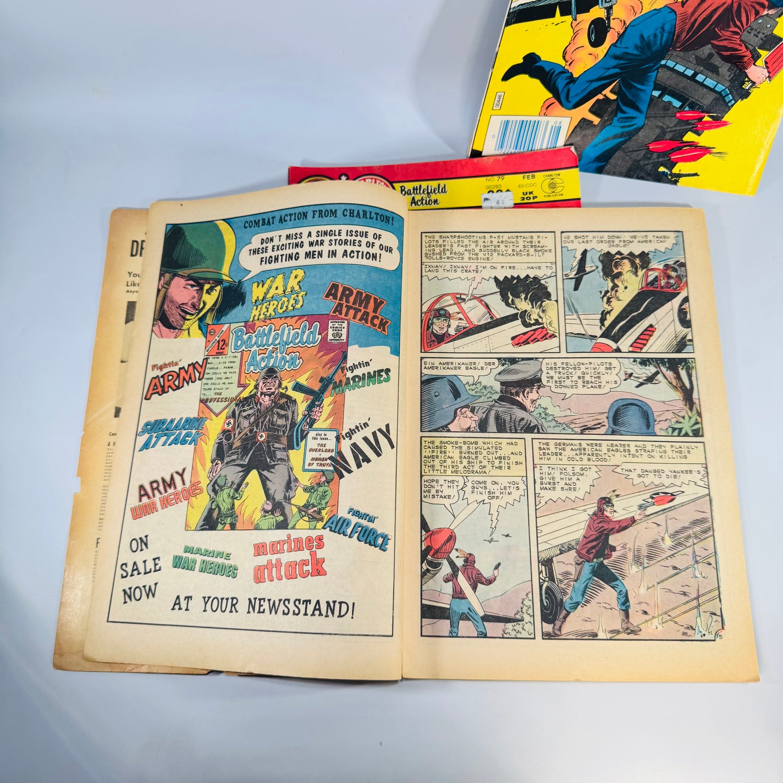 Vintage War Comics Lot, Fightin' Air Force #51, Fightin' Navy #126, Battlefield Action #79 (1965 to 1983), Charlton Comics | Military Adventure, War Comics