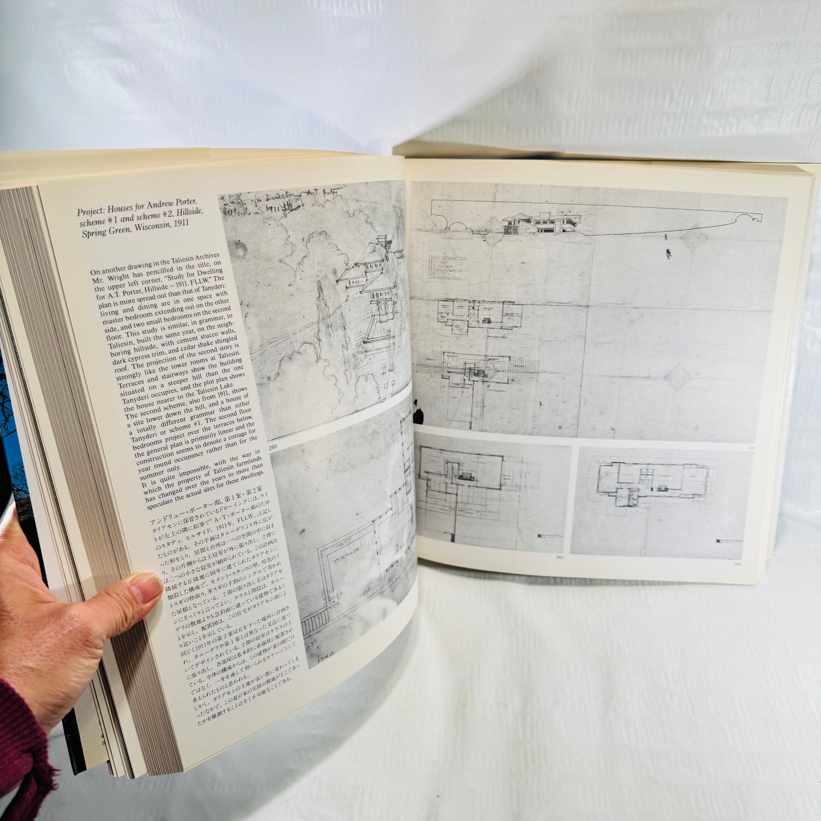 Floor plans and text pages in Frank Lloyd Wright Monograph Volume 3