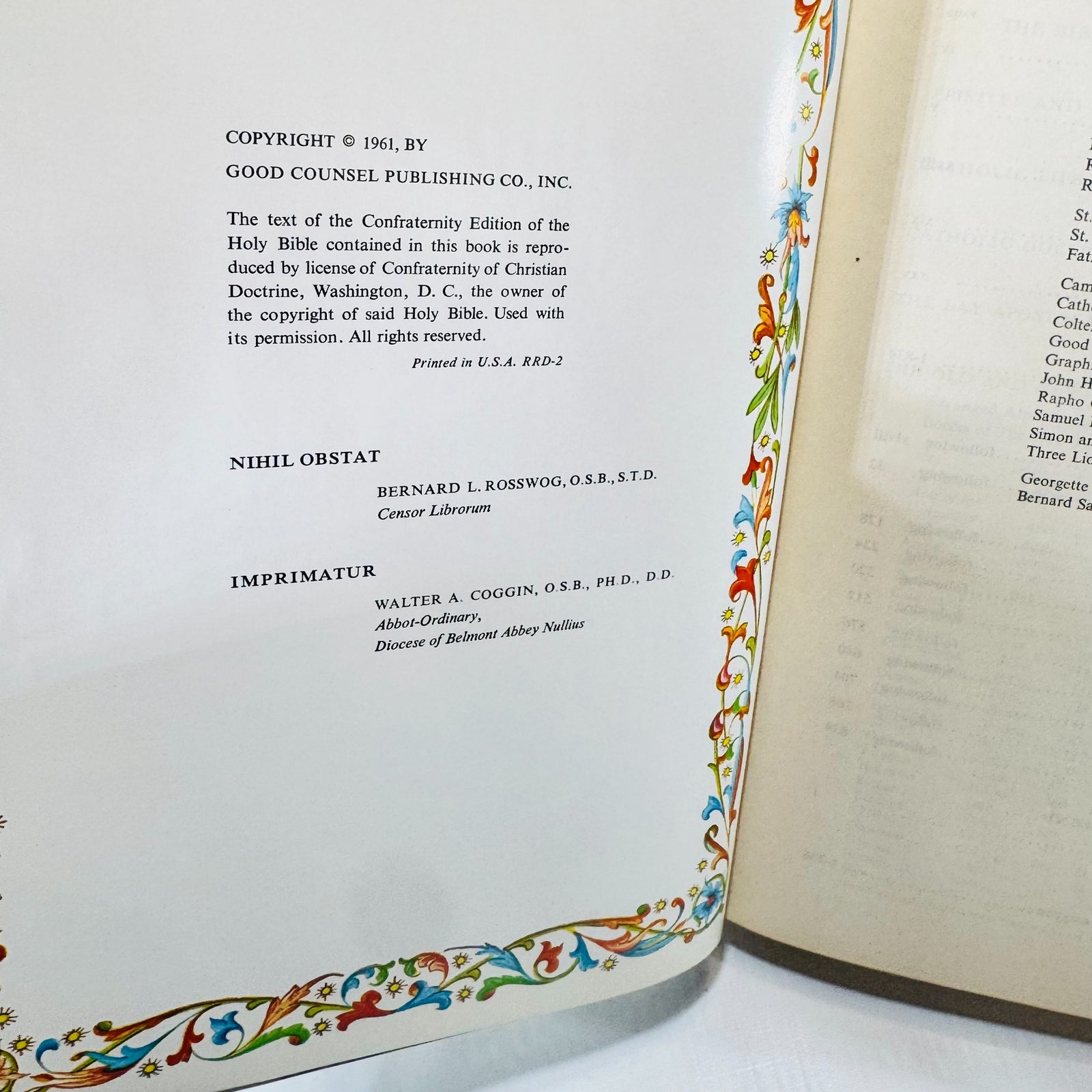 1961 Catholic Life Holy Bible copyright page