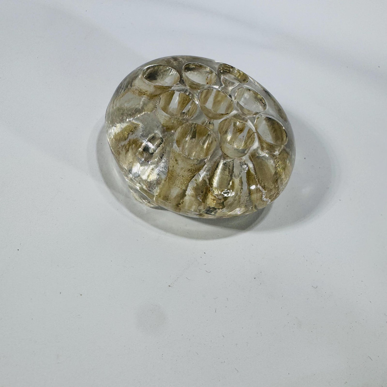 Vintage Clear Glass Flower Frog, Footed 9-Hole Round Arranger, 3"—Perfect for Small Bouquets & Frog Collection Midcentury Arrangement Tool