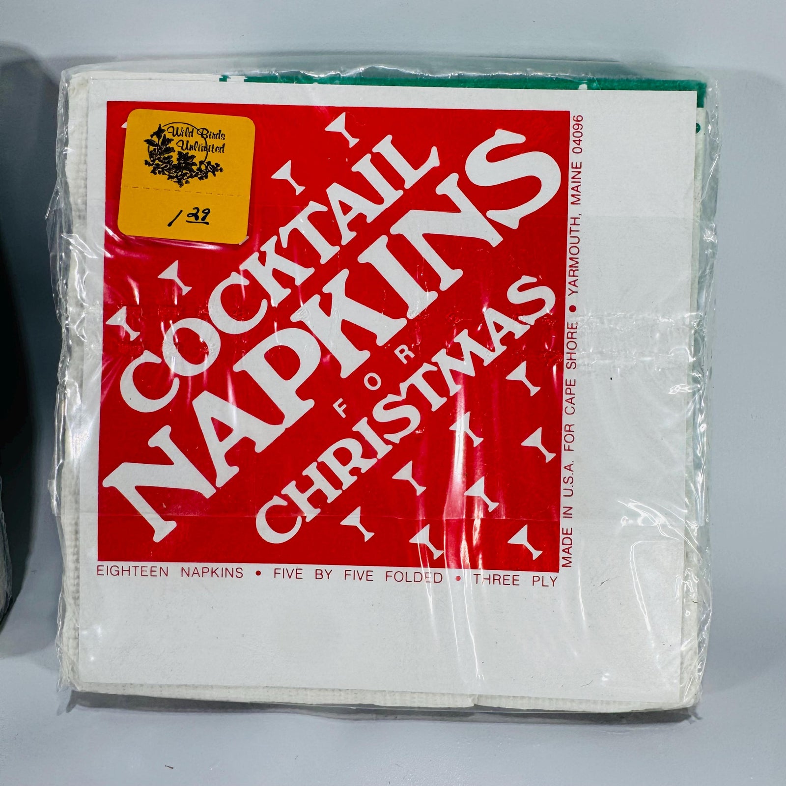 Vintage Wild Birds Unlimited Christmas Cocktail Napkins Set of 2 – Cardinals & Chickadees, Sealed 5x5 Retro Holiday Table Décor Made in USA
