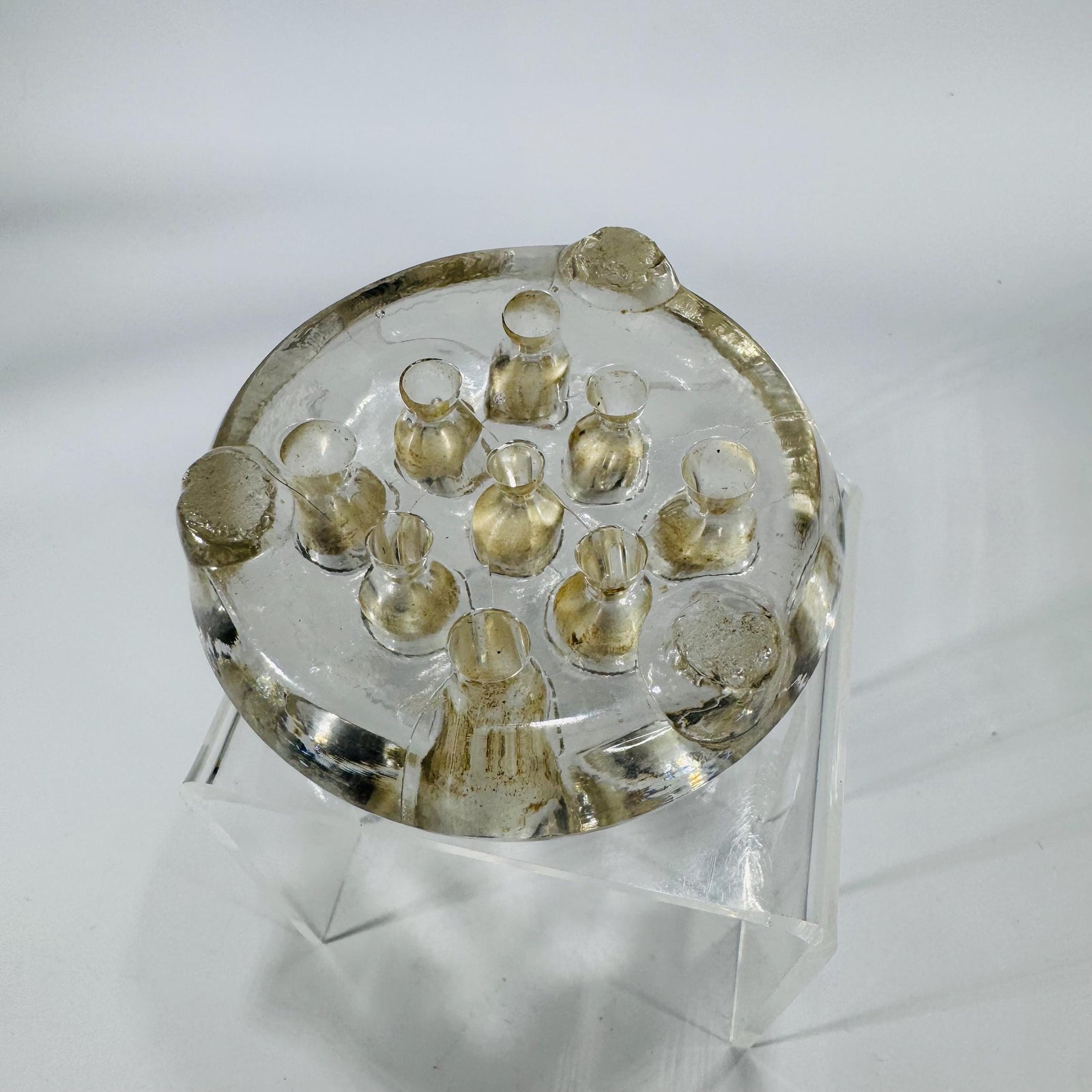 Vintage Clear Glass Flower Frog, Footed 9-Hole Round Arranger, 3"—Perfect for Small Bouquets & Frog Collection Midcentury Arrangement Tool