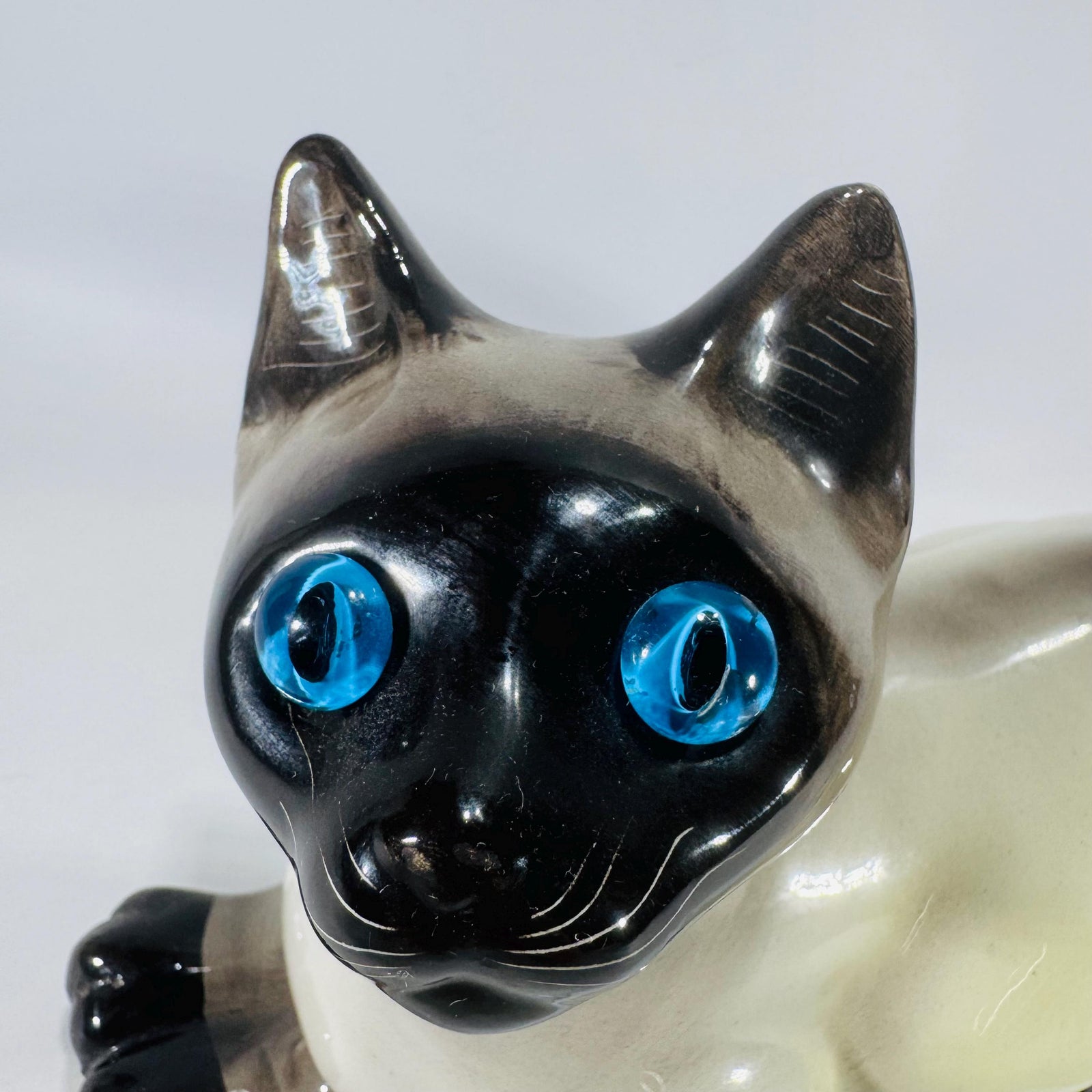 Vintage Italian Siamese Cat Figurine | Ceramic Cat with Blue Glass Eyes | Mid Century Decor | Italy Pottery | 8 Inch Collectible Cat Statue