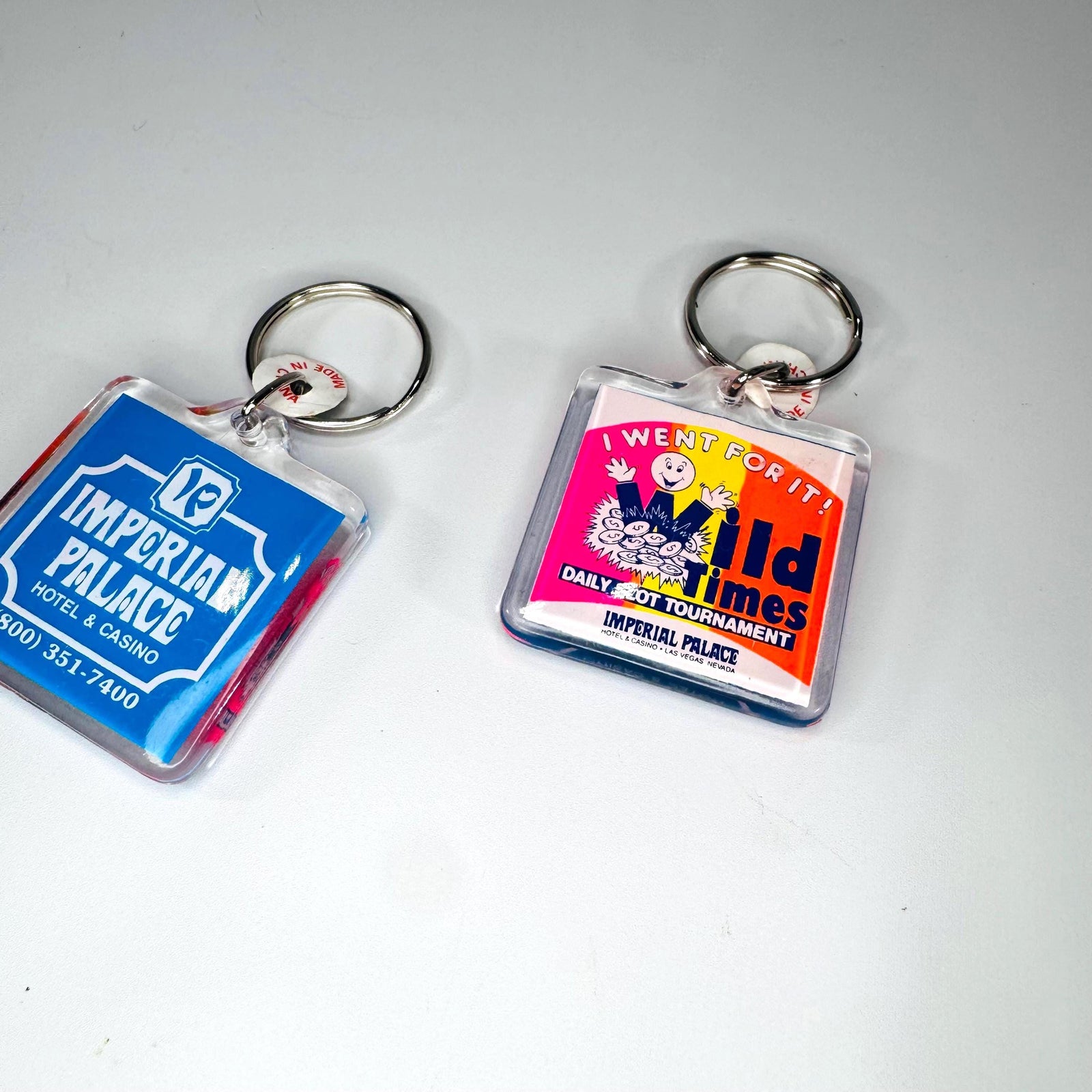 Vintage Imperial Palace Las Vegas Keychains (2 Identical) | Casino Souvenir | Old Times Slot Tournament | 1980s–90s