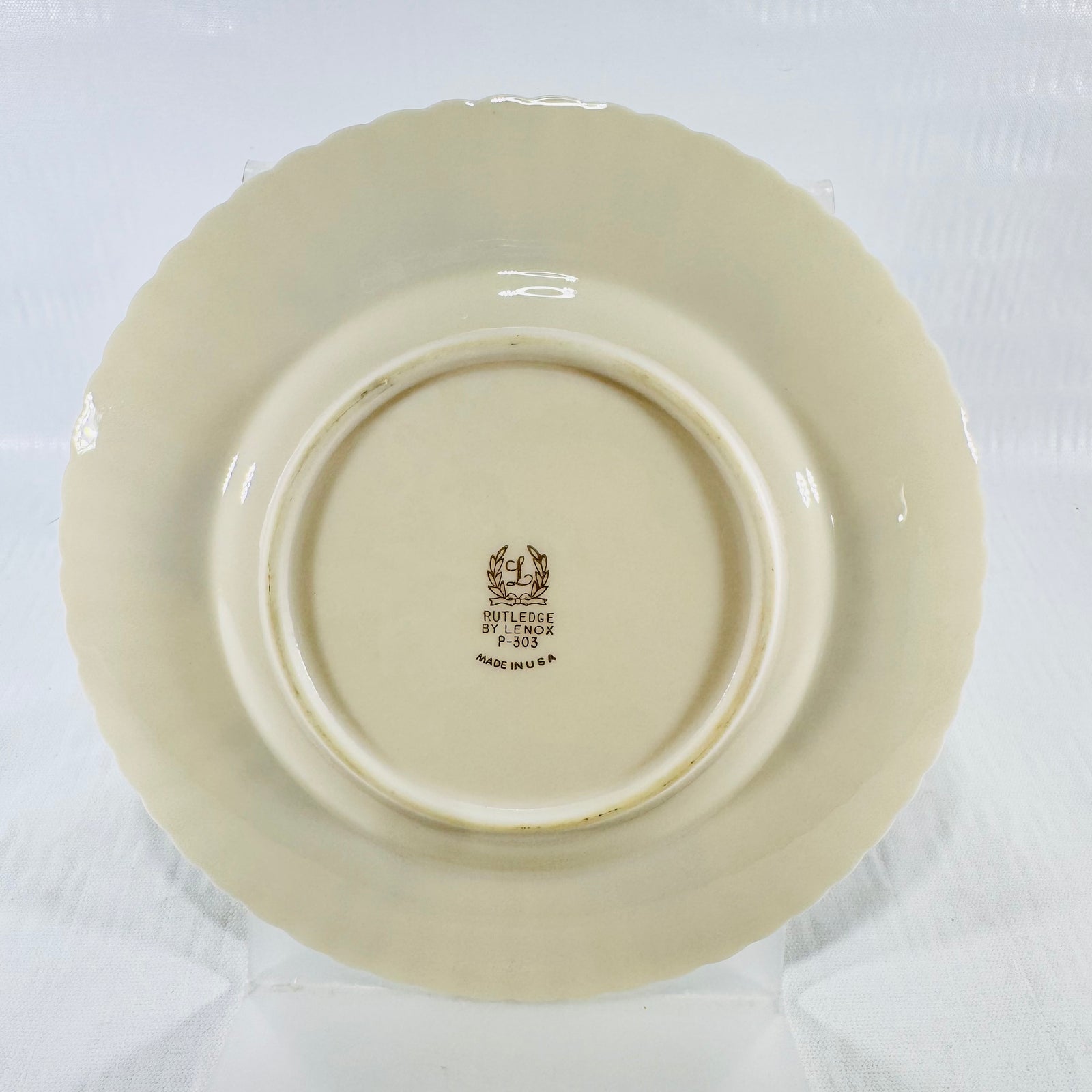 Back of Lenox Rutledge bread and butter plate showing Rutledge by Lenox P-303 mark