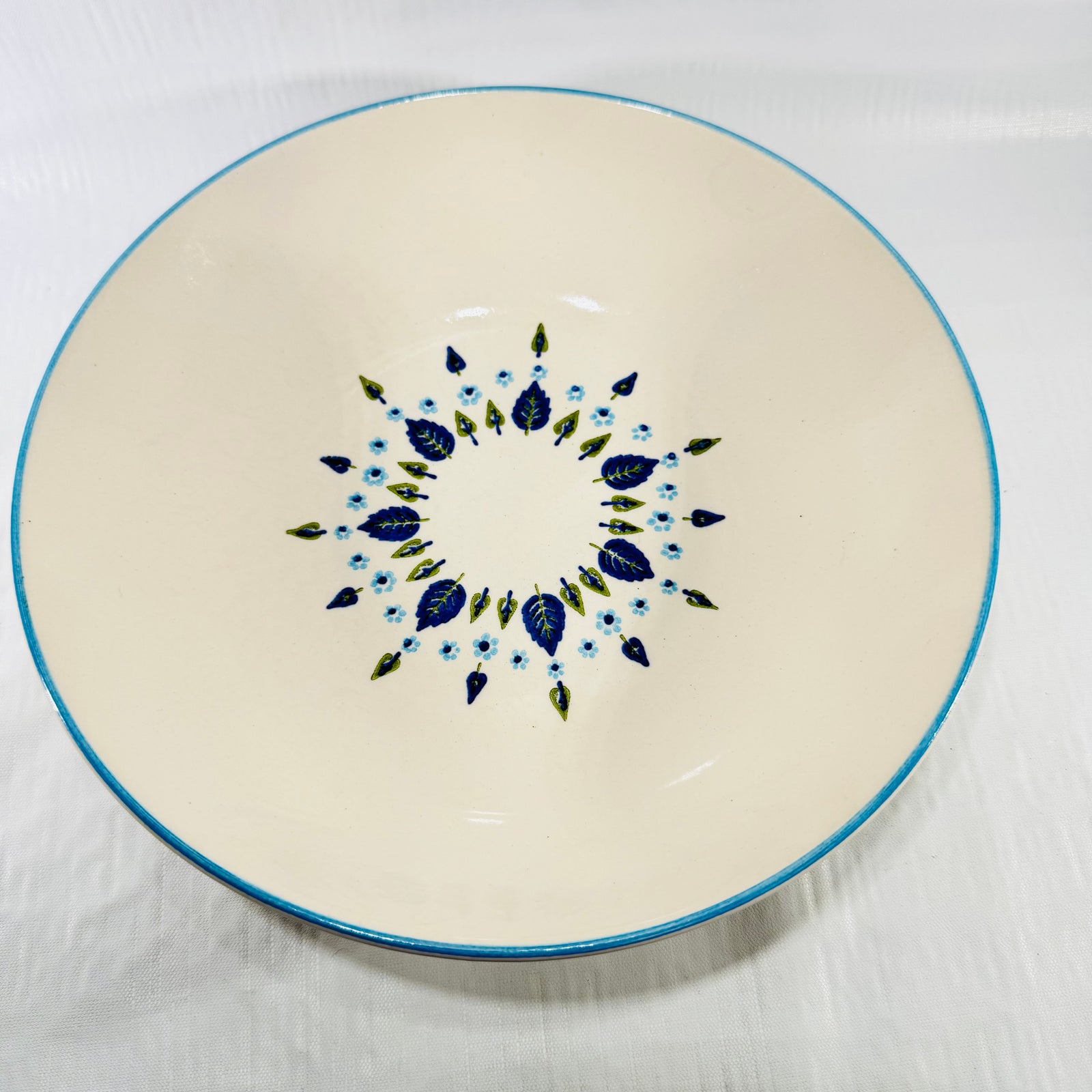 Marcrest Swiss Alpine nine inch bowl full interior pattern and blue rim